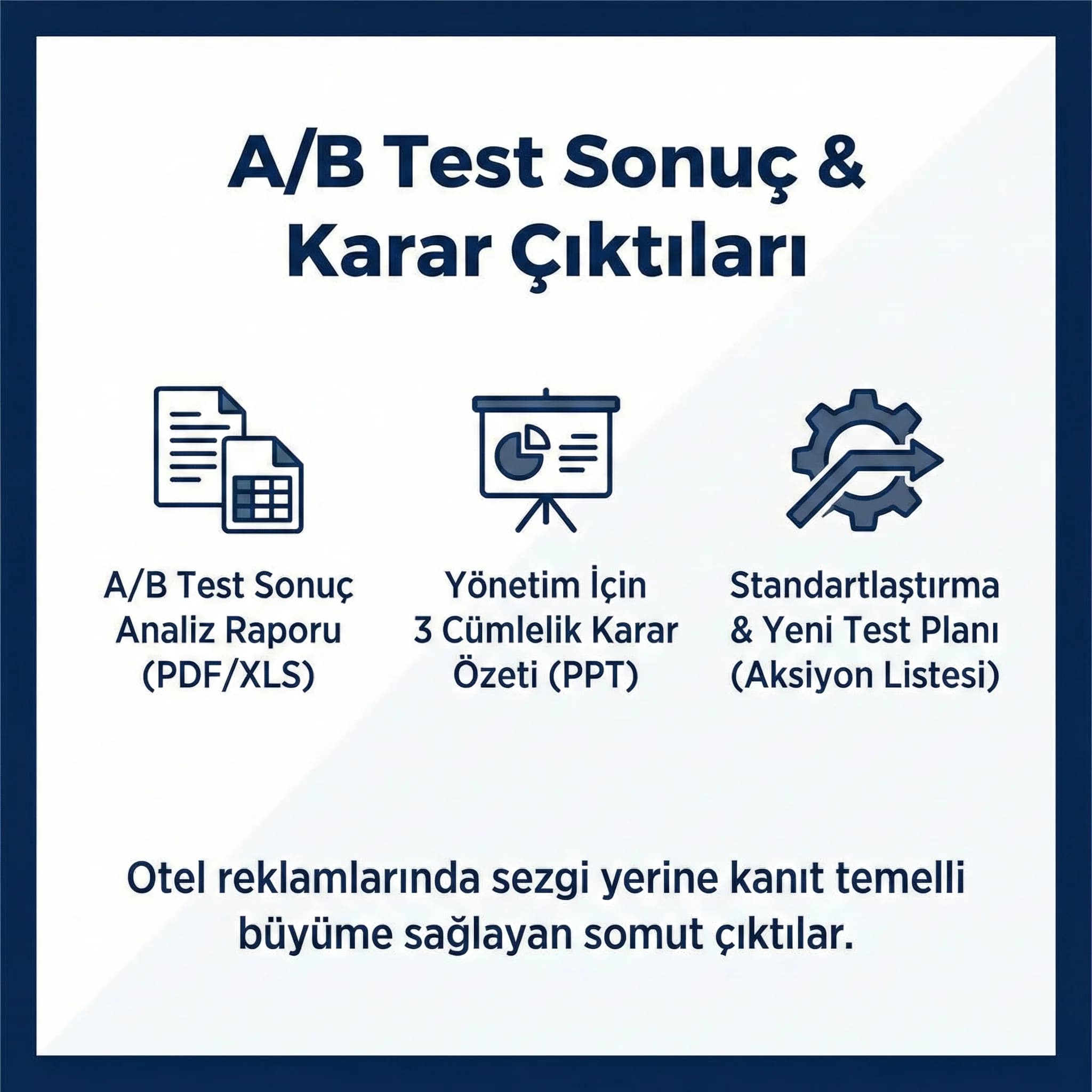 Test raporu çıktıları, otel reklamlarında kanıt temelli değişimi destekler
