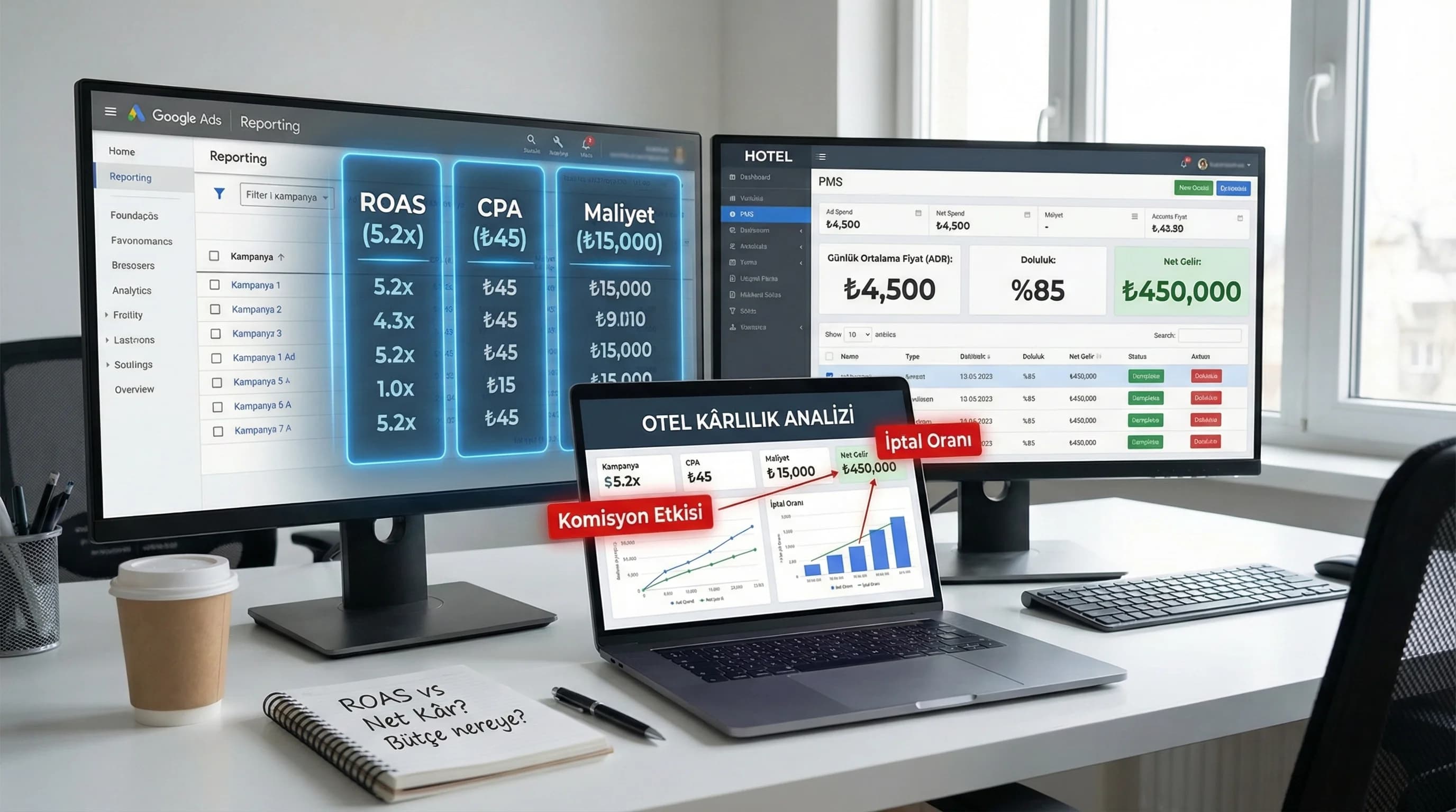 ROAS CPA ve ADR ilişkisi, otel kârlılığına raporda bağlanır