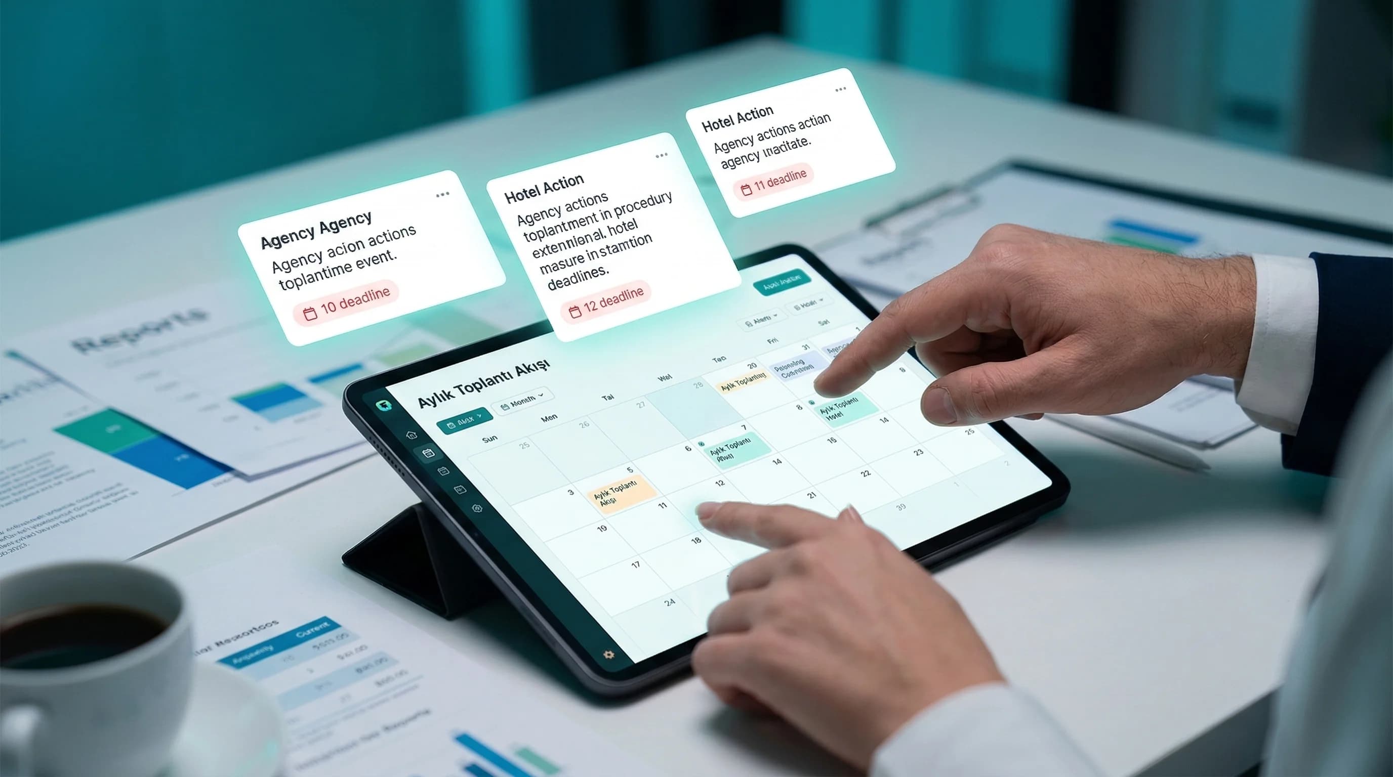 Aylık rapor ve toplantı akışı, ajans otel aksiyon takibini görünür kılar