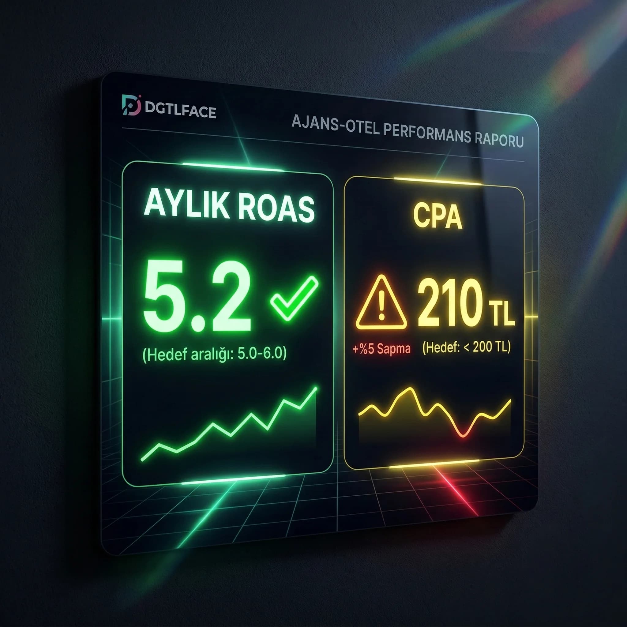 SLA KPI kartları, hedef gerçekleşen sapma görünümünü özetler