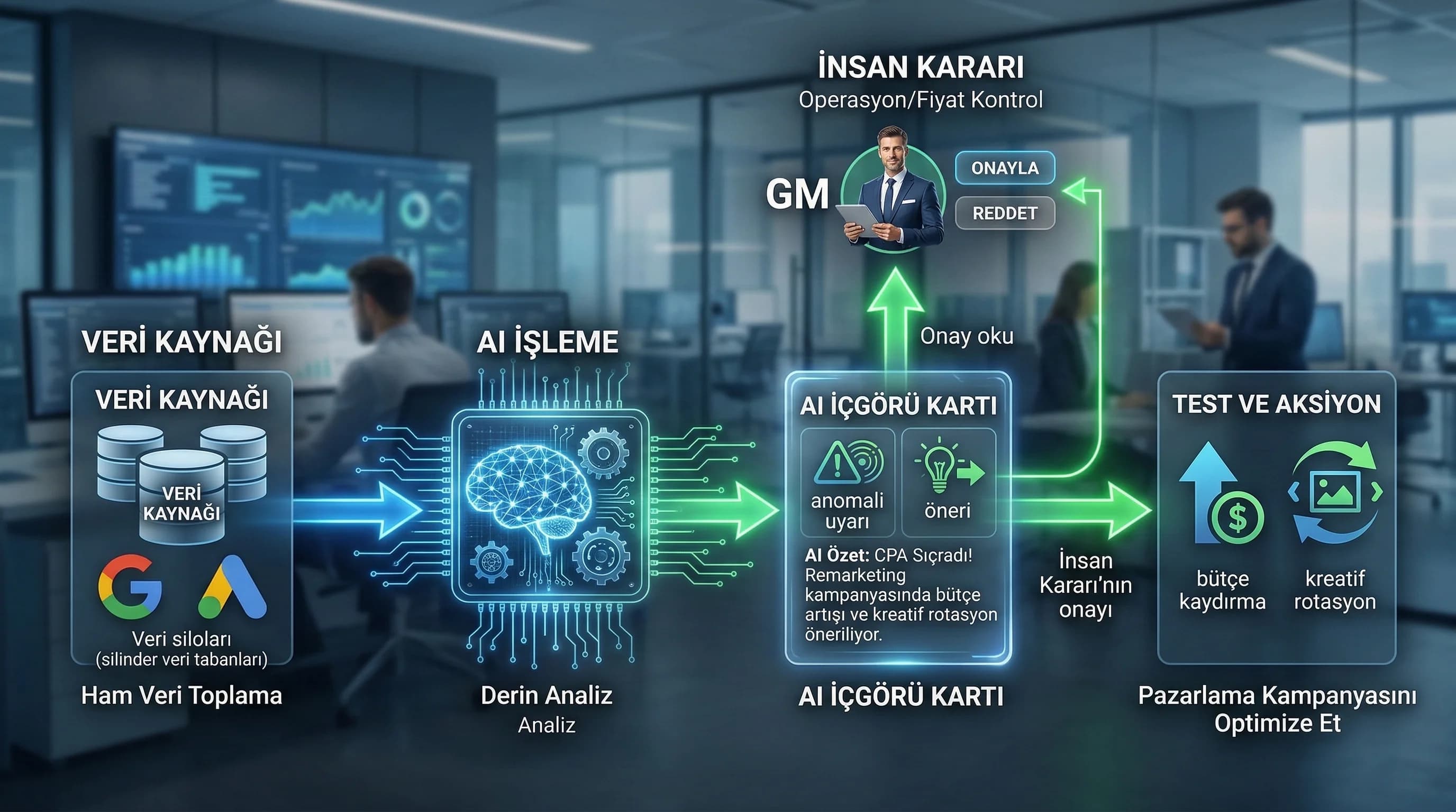 Veri AI içgörü insan kararı akışı, otel raporlamada hibrit modeli açıklar