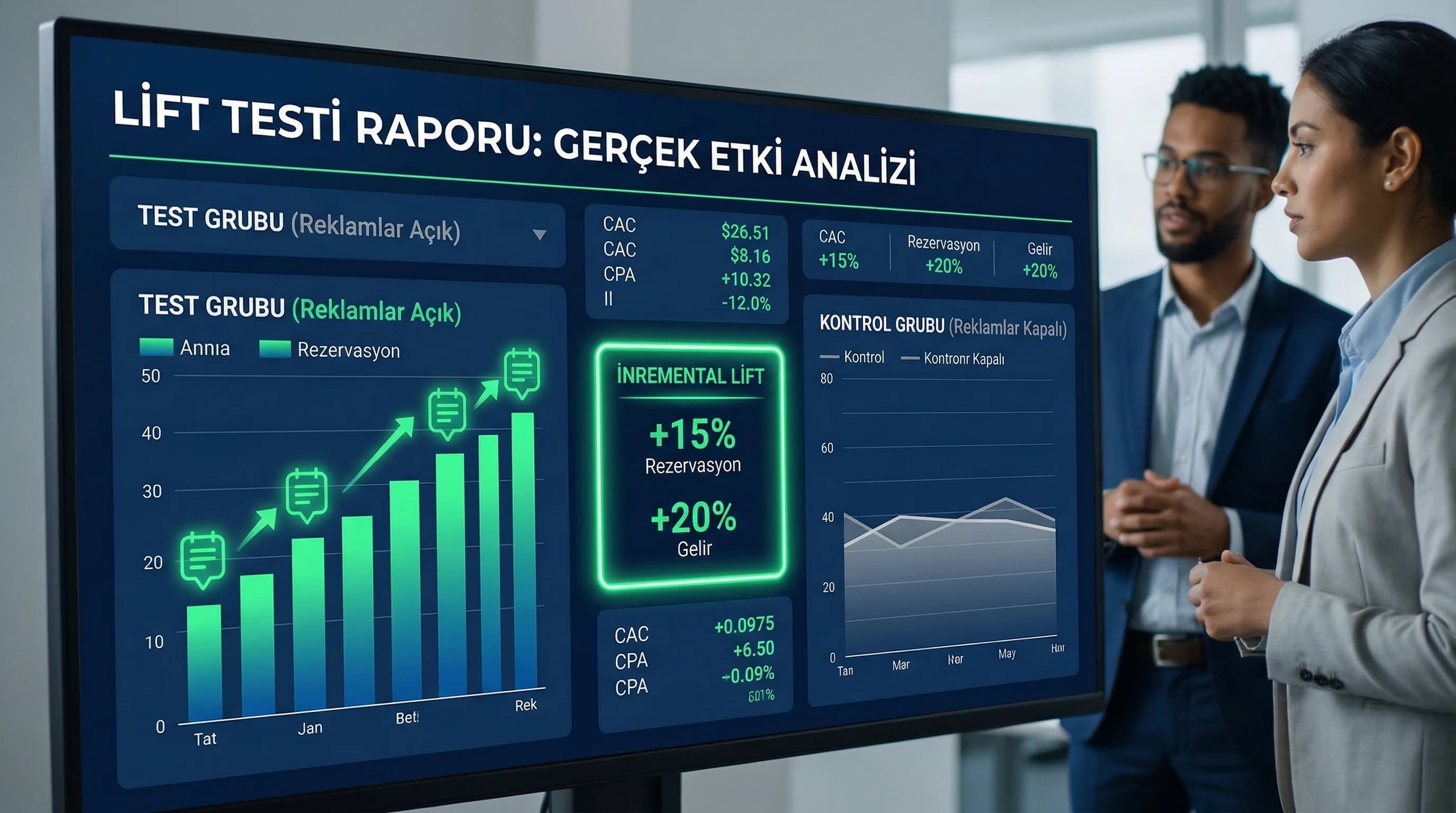 Test kontrol mantığı, otel reklamlarının gerçek etkisini raporda görünür kılar