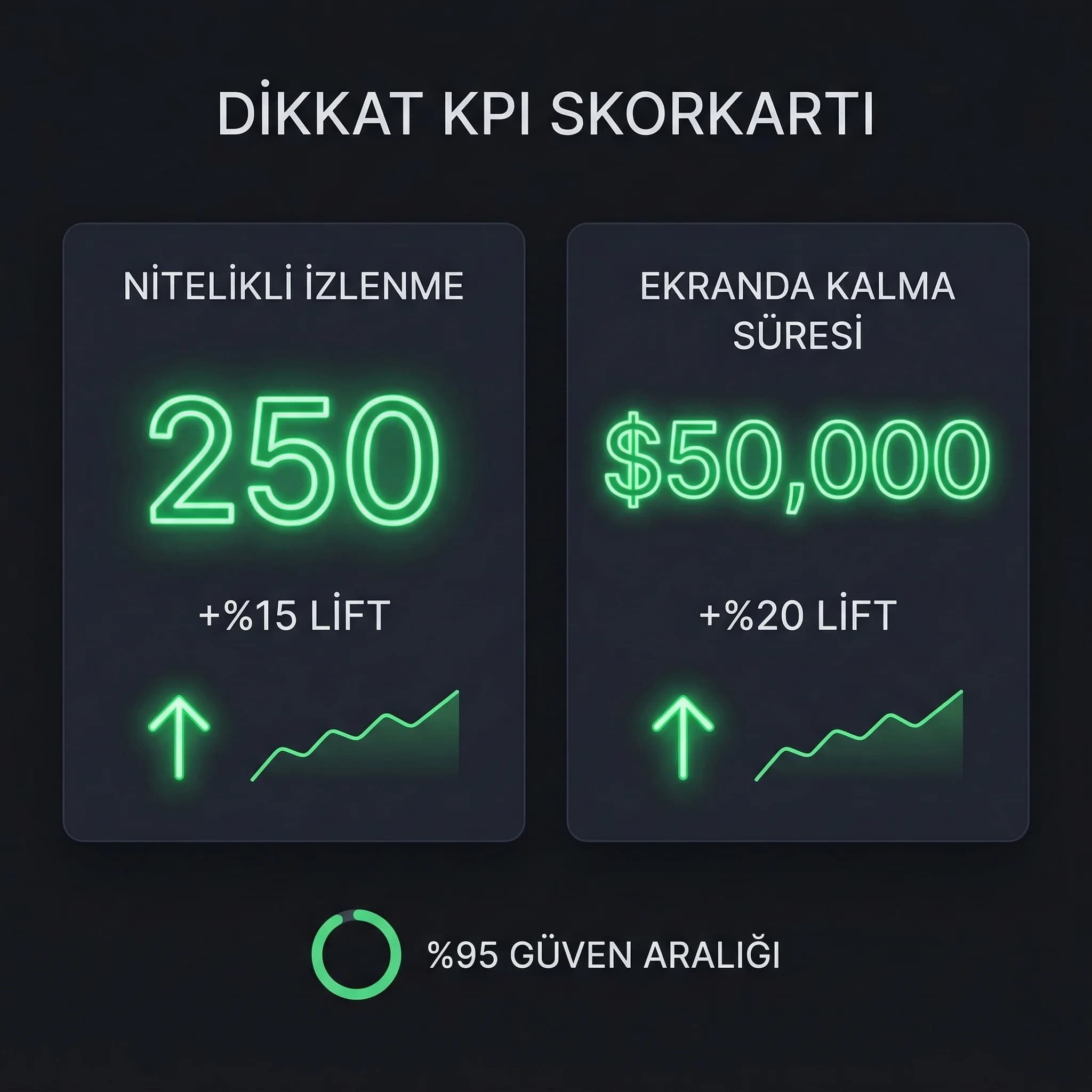 Attention KPI kartı, izlenme kalitesi ve etkileşimi hızlı özetler