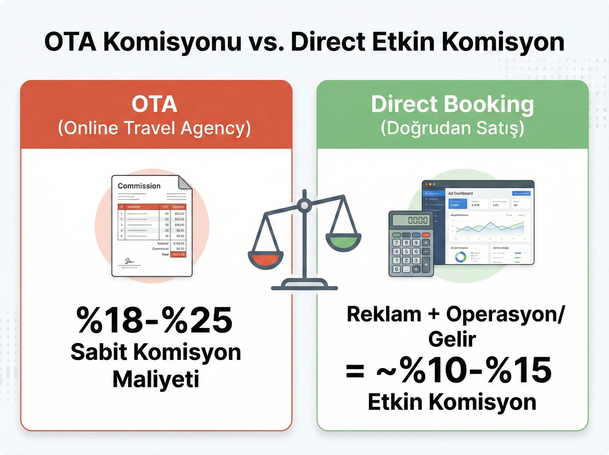 OTA ve direct kıyas, otel kârlılık kararını güçlendirir