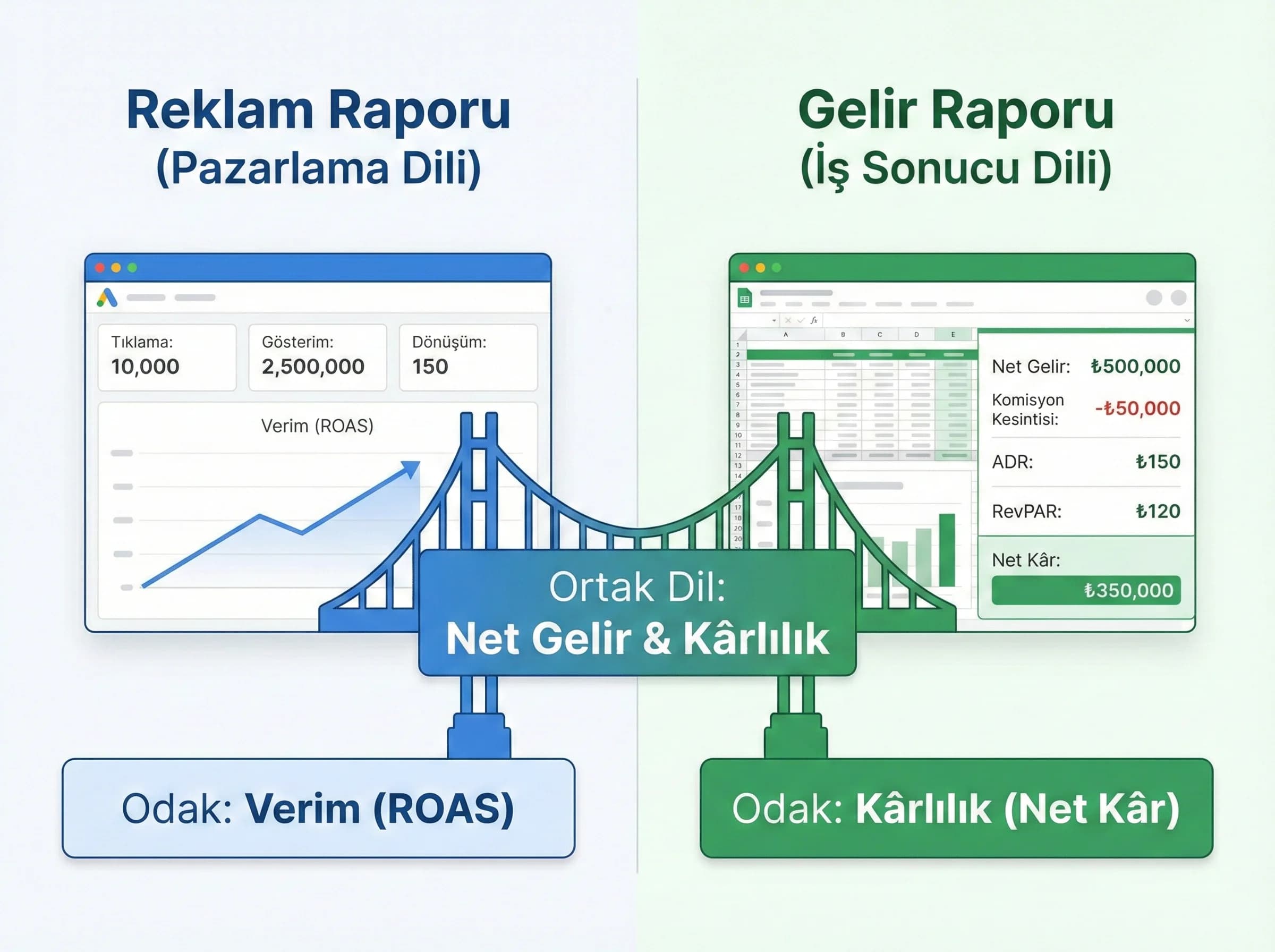 Reklam ve gelir raporu farkı, otel KPI dilini aynı zeminde buluşturur