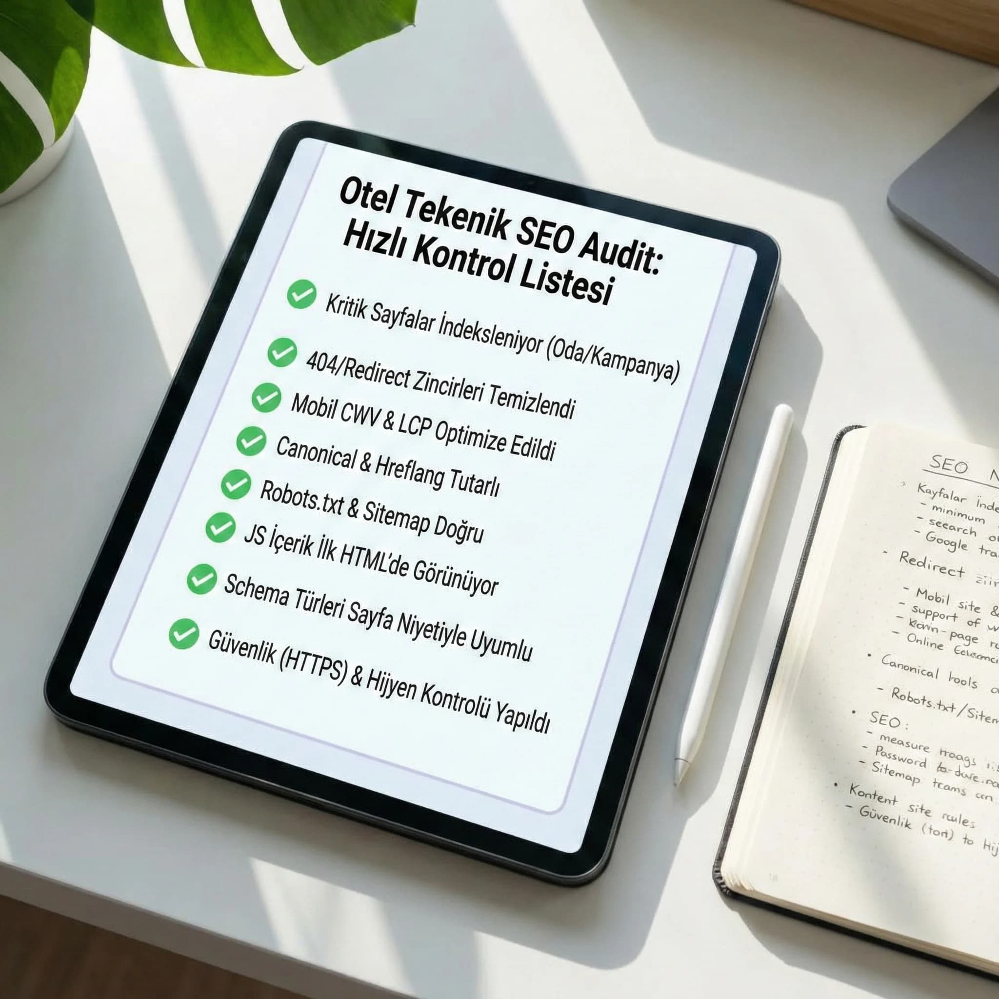 Audit mini check özeti kartı, otel sitesi