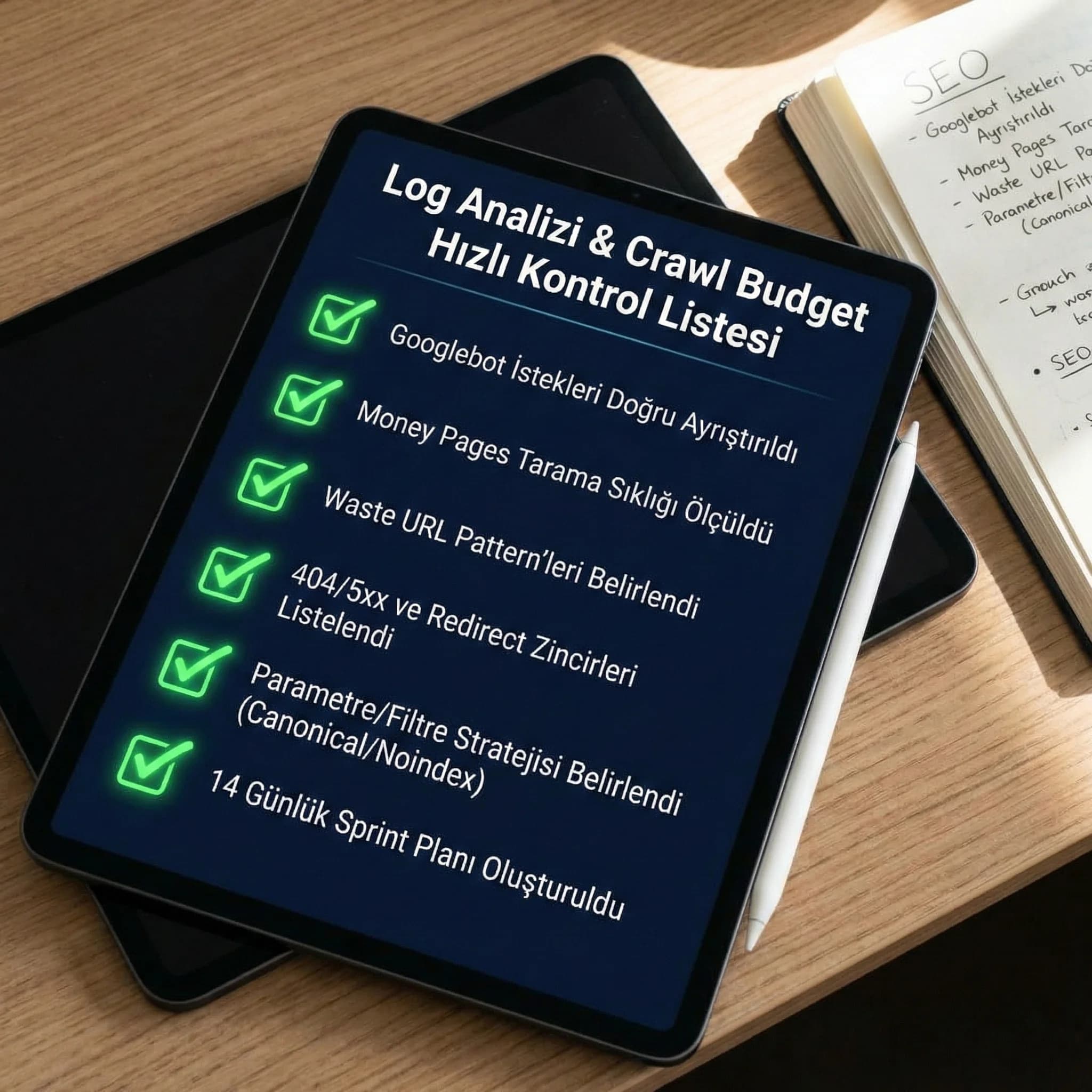 Crawl budget için log analizi mini check kartı