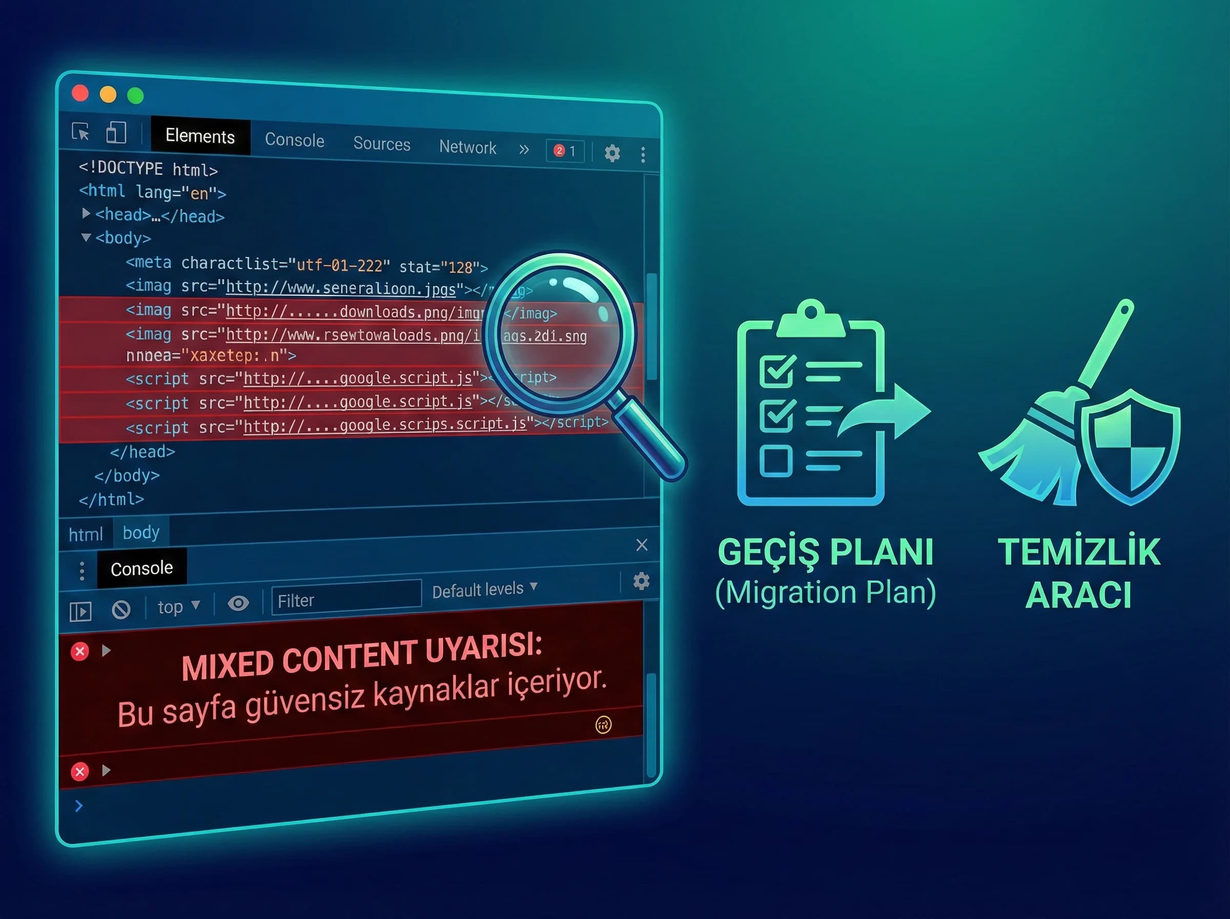 Mixed content ve geçiş planına geçiş ayracı