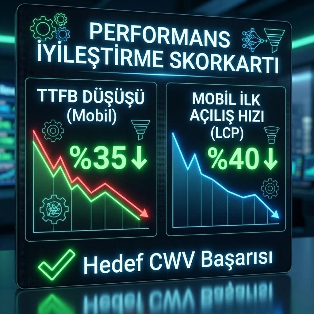 TTFB düşüşü ve mobil ilk açılış KPI kartı