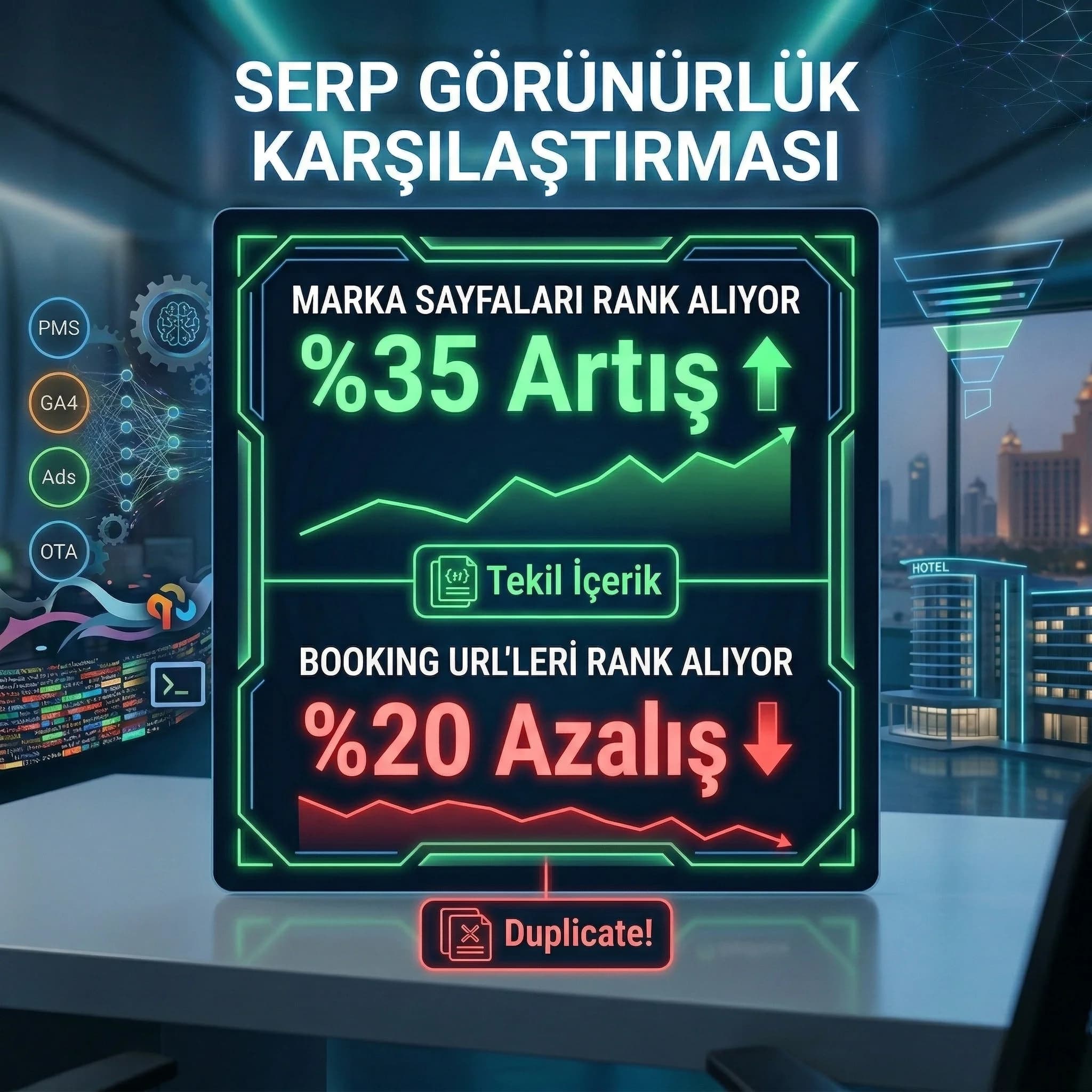 Marka sayfaları vs booking URL görünürlüğü KPI kartı