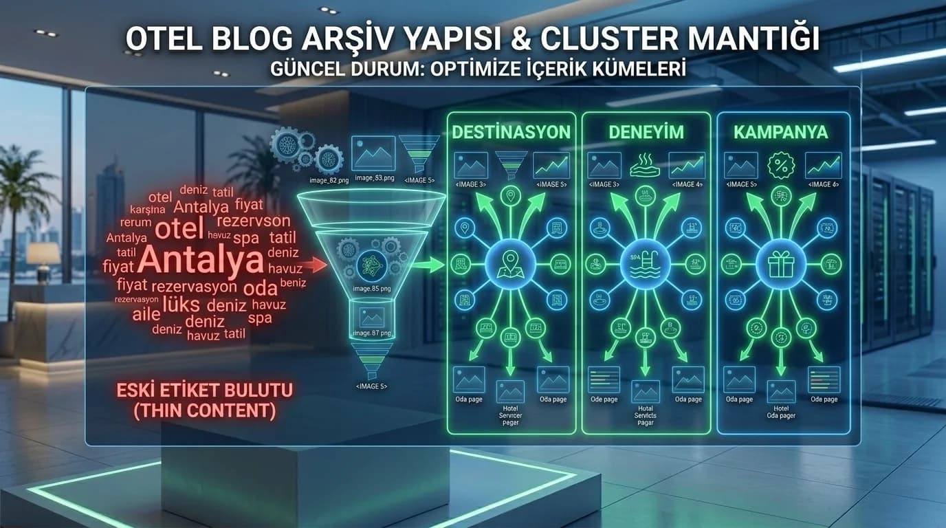 Blog arşiv yapısı ve cluster mantığını gösteren bağlam görseli