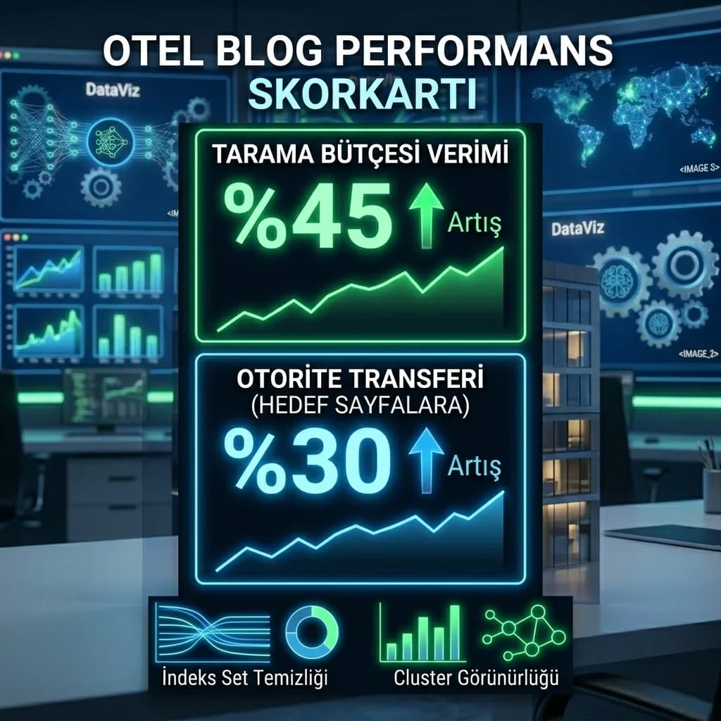 Crawl budget ve otorite dağılımı KPI kartı, otel blog