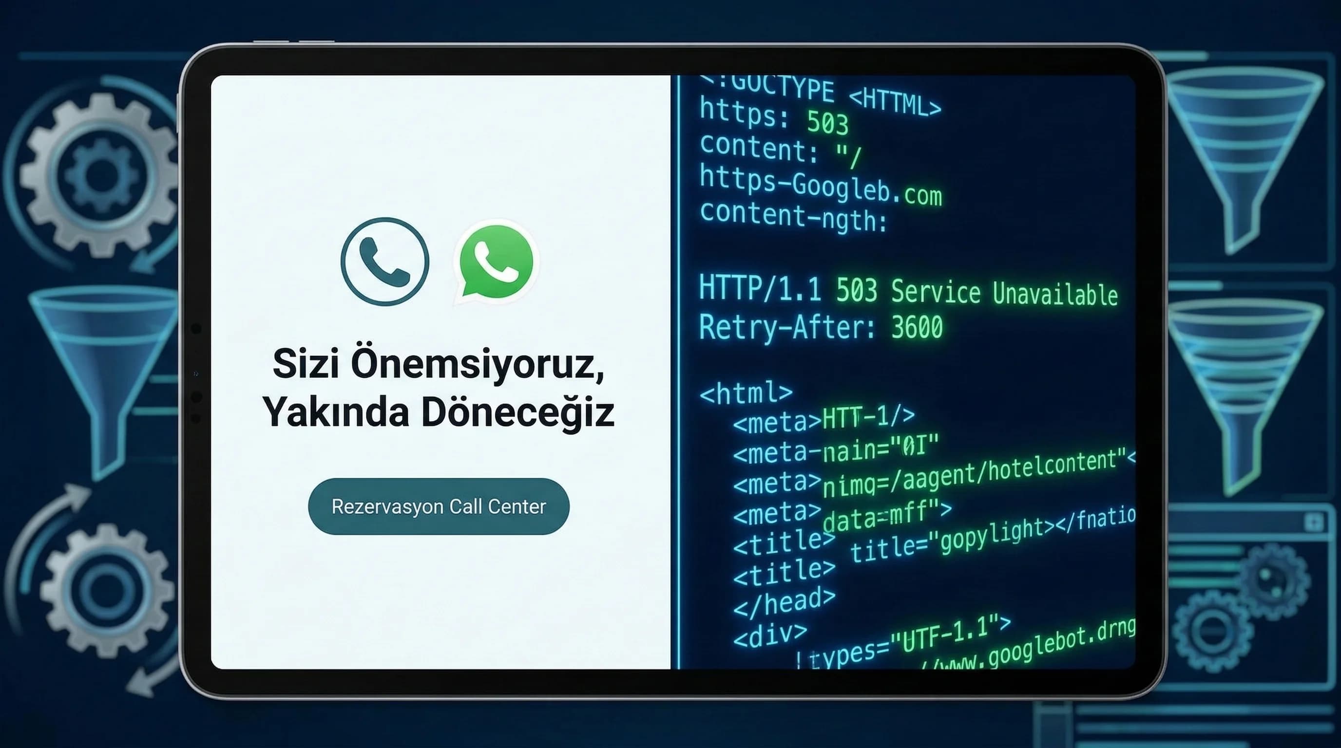 503 bakım ekranı ve bot mesajı bağlam görseli