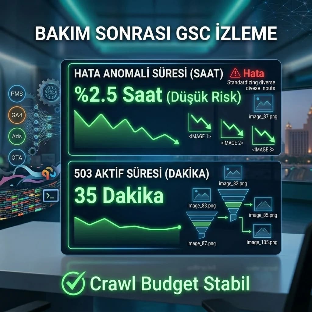 Hata süresi ve toparlanma KPI kartı (GSC anomali süresi)