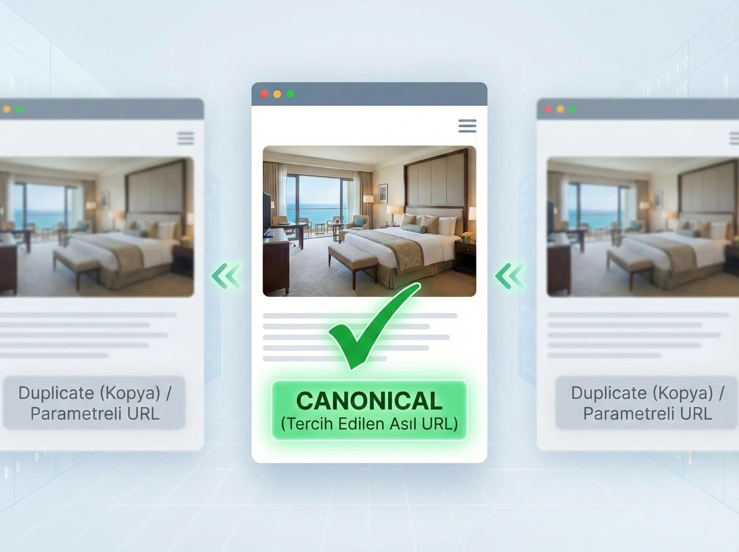 Canonical ve duplicate yönetimine geçiş bölüm ayracı, otel sitesi