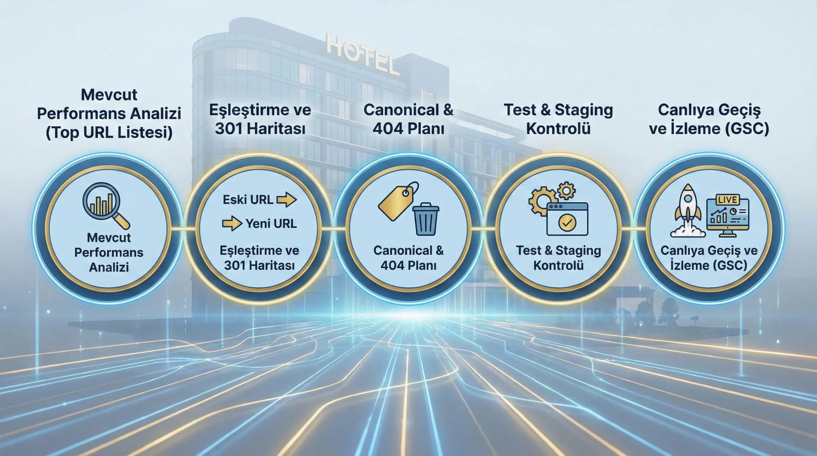 Domain migration akışı: URL haritası, 301 planı, test ve izleme