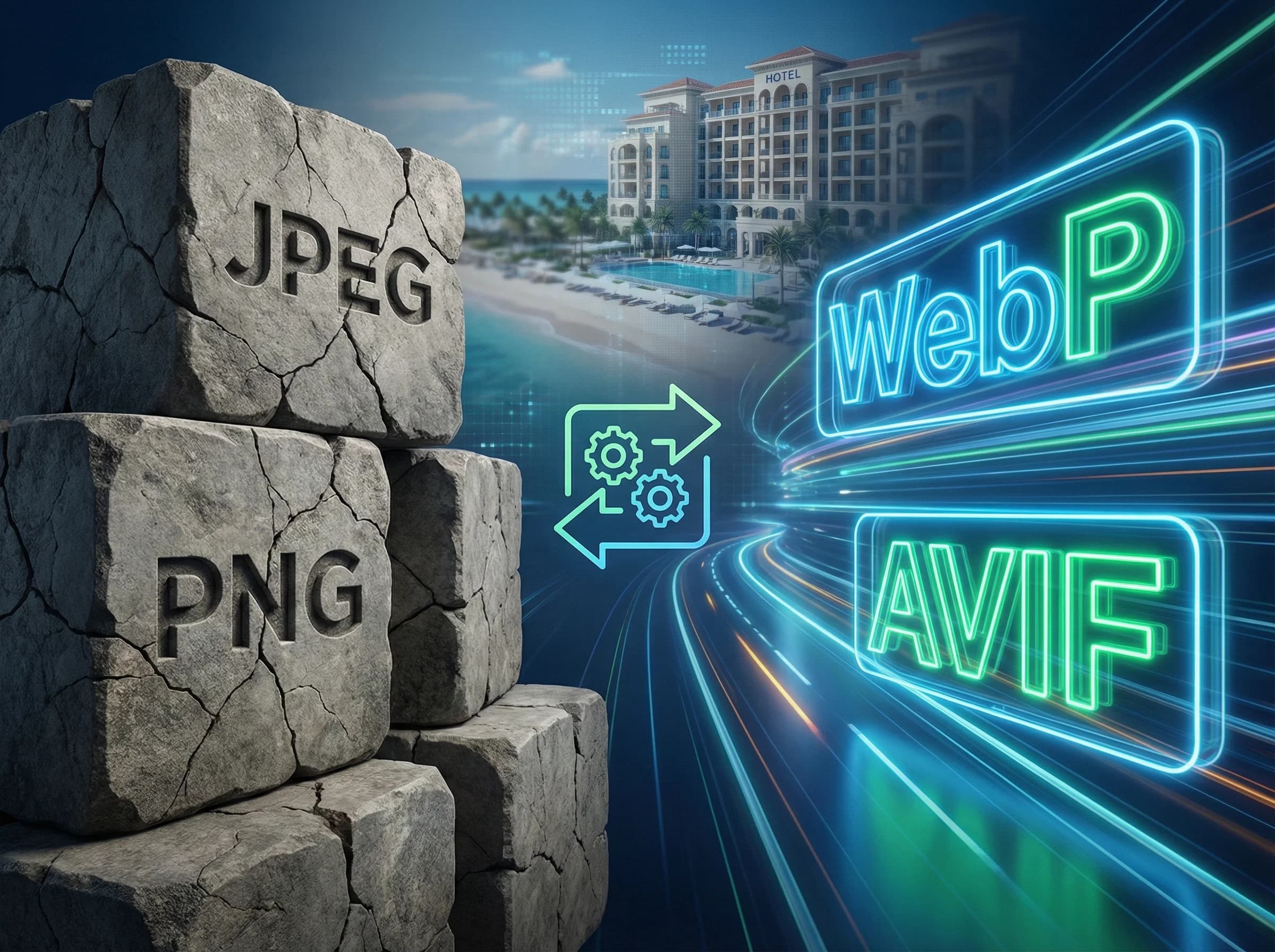 WebP ve modern formatlar bölüm ayracı, otel fotoğrafçılığı
