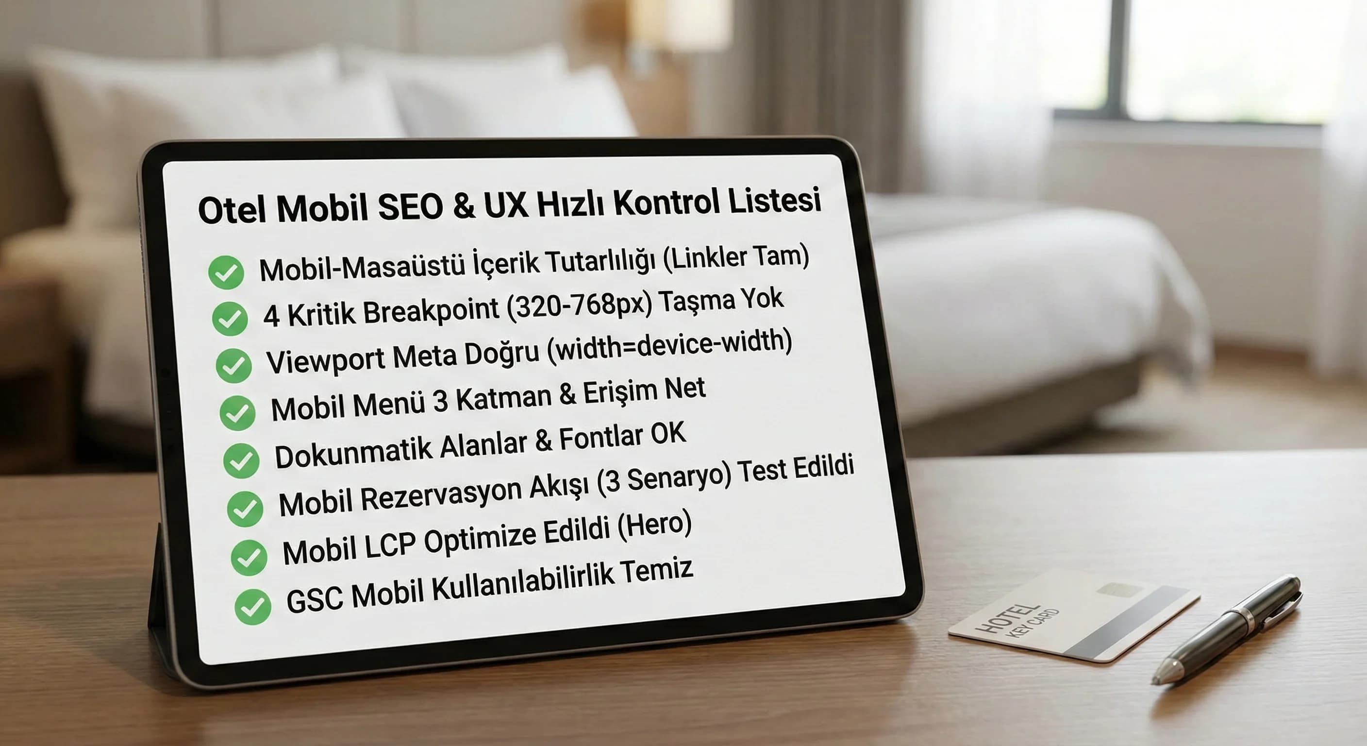 Mobil QA ve rezervasyon akışı mini check özeti, otel bağlamı