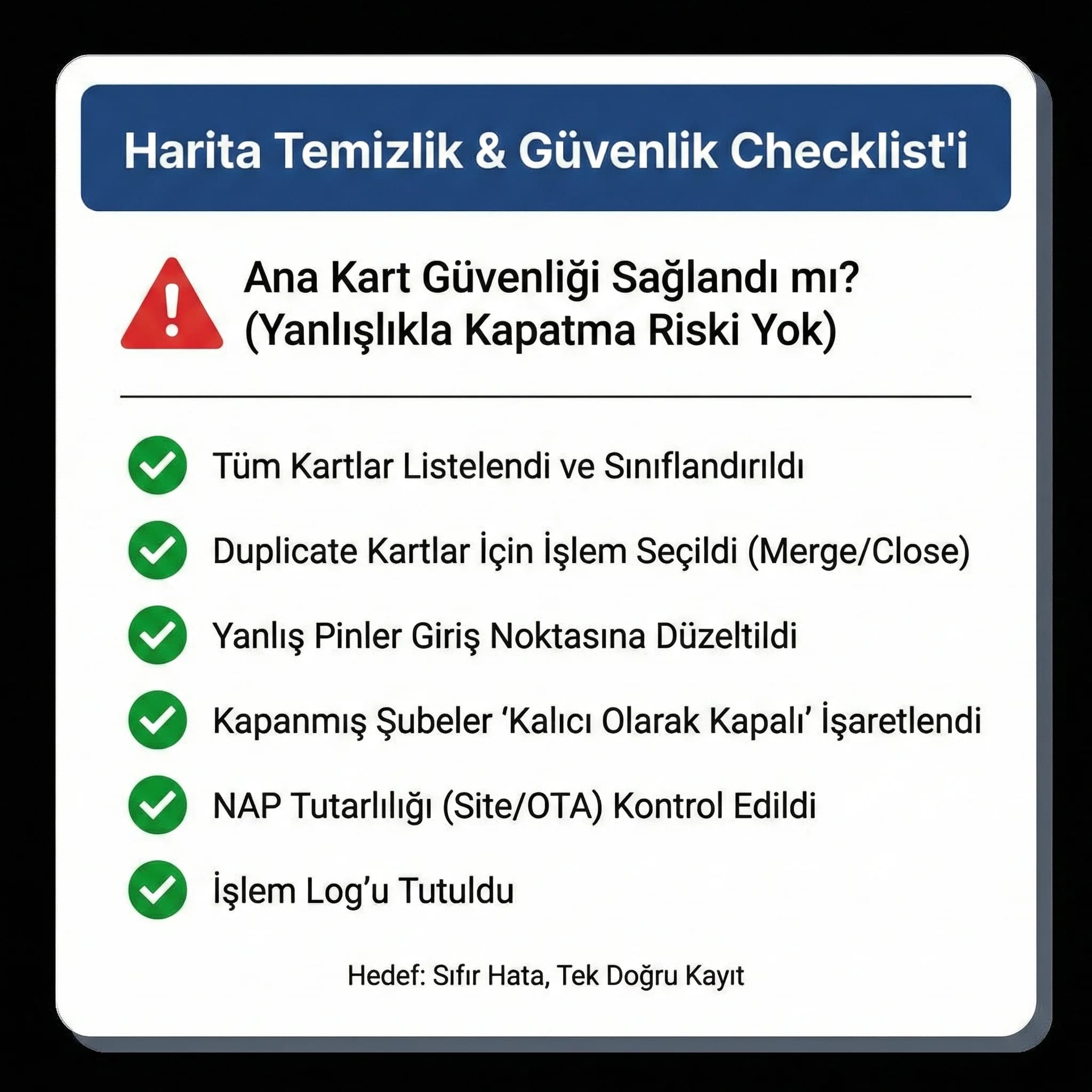 Temizlik checklist kartı