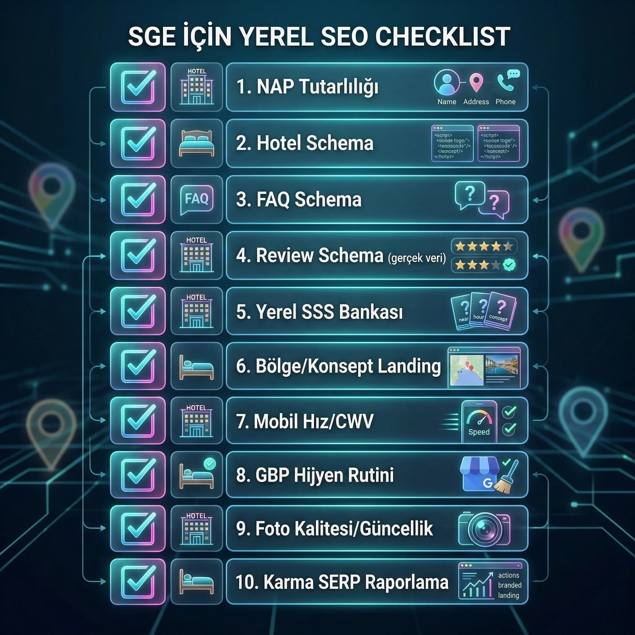 SGE için 10 maddelik teknik+ içerik checklist kartı
