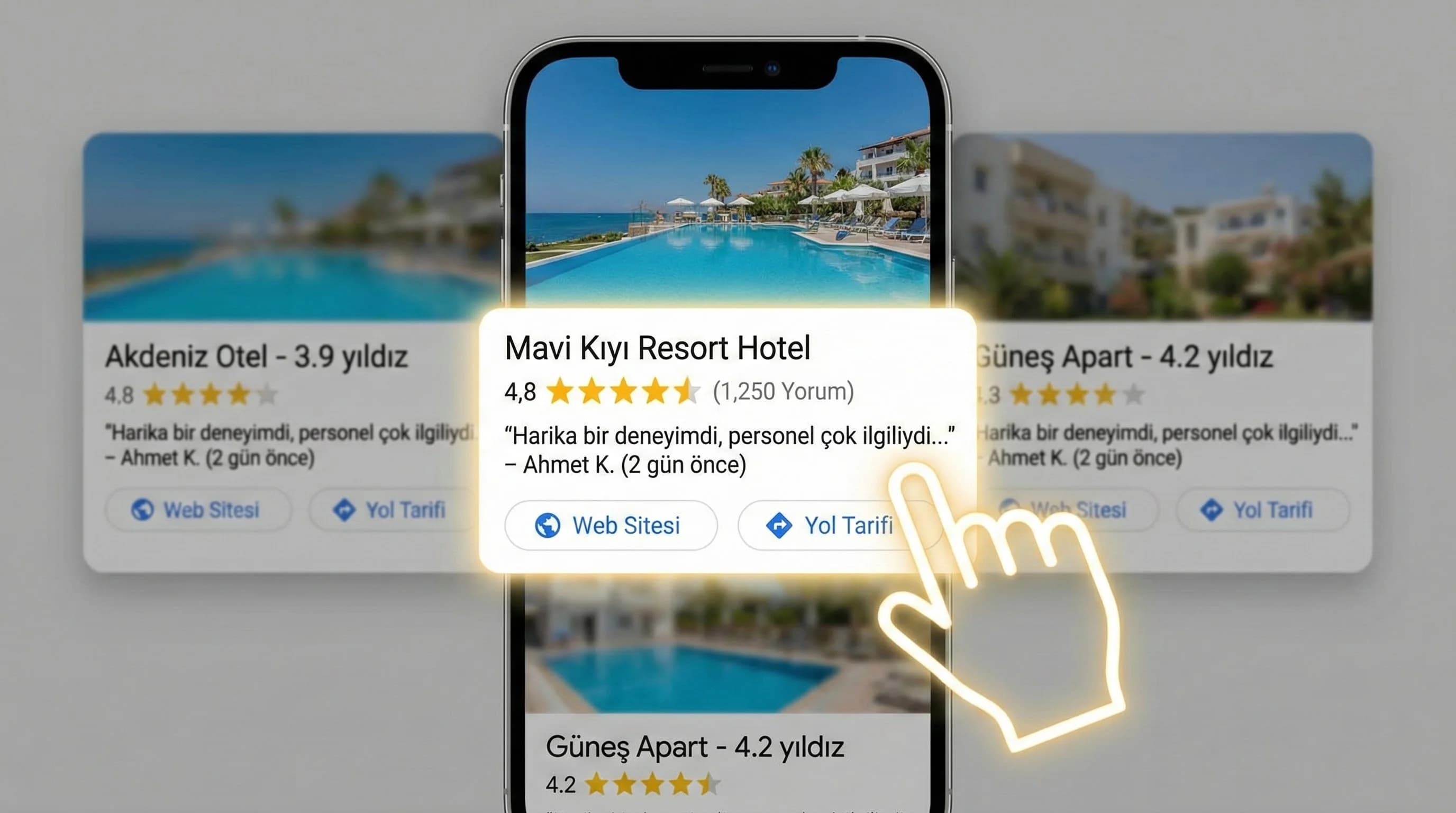 Harita kartında yorum ve puanın karar anına etkisini gösteren görsel