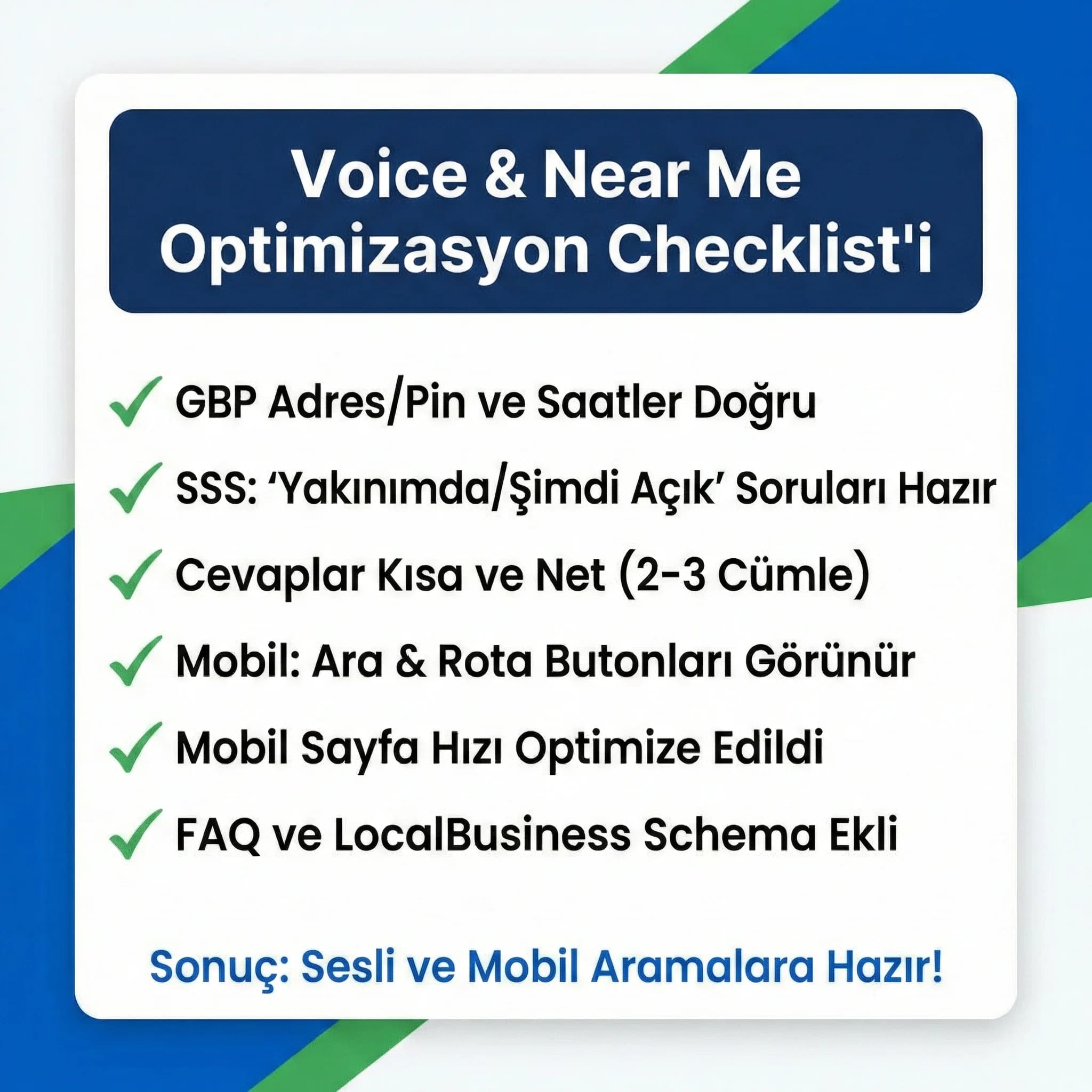 Voice + near me checklist kartı