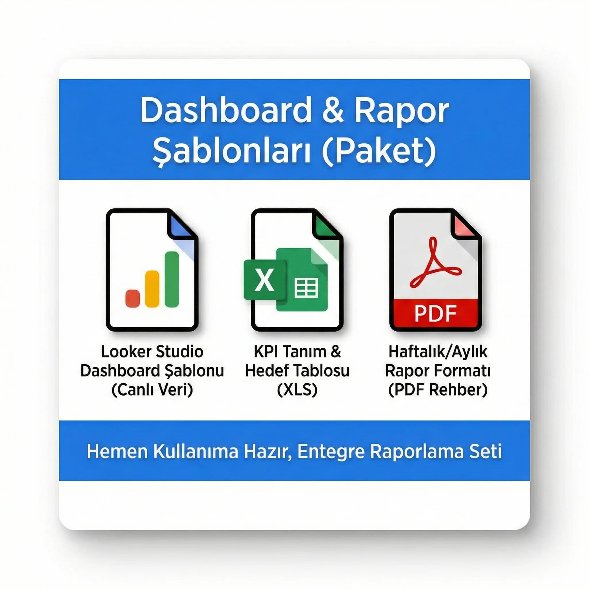 Dashboard şablonu ve rapor deliverables kartı