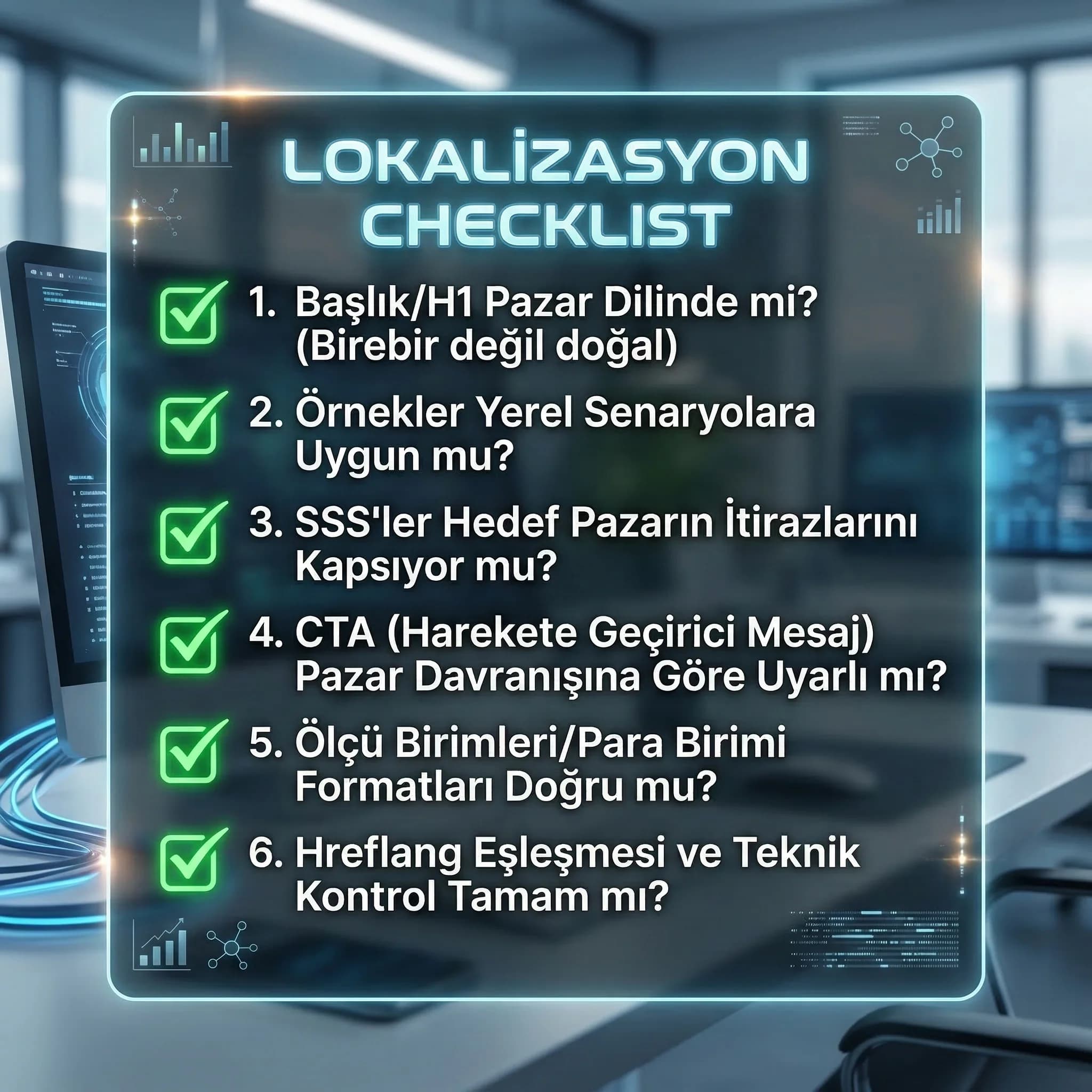 Lokalizasyon checklist kartı, çeviri sonrası kalite kontrol