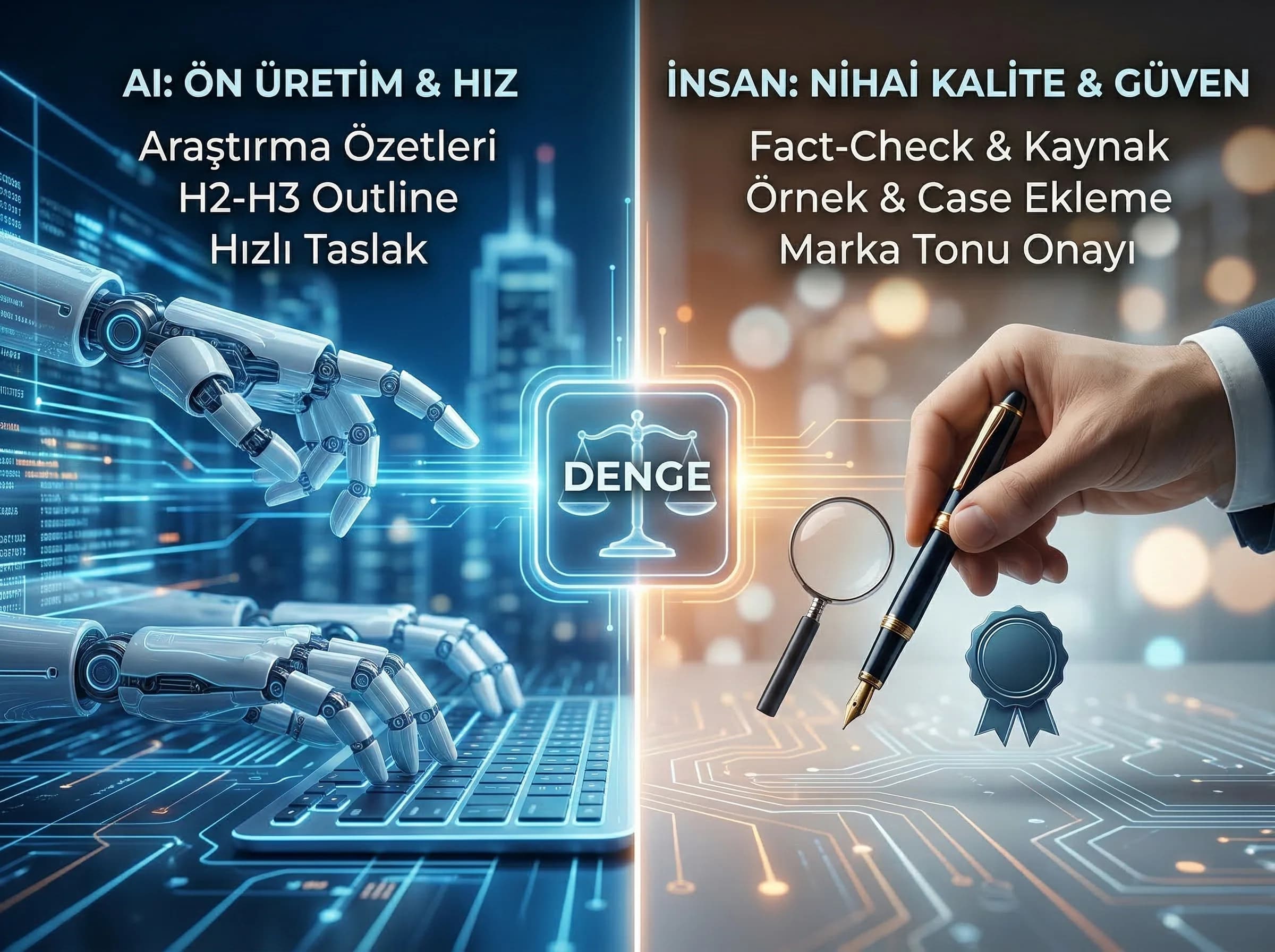 AI ve insan rol ayrımı, içerik üretim süreci otel bağlamı