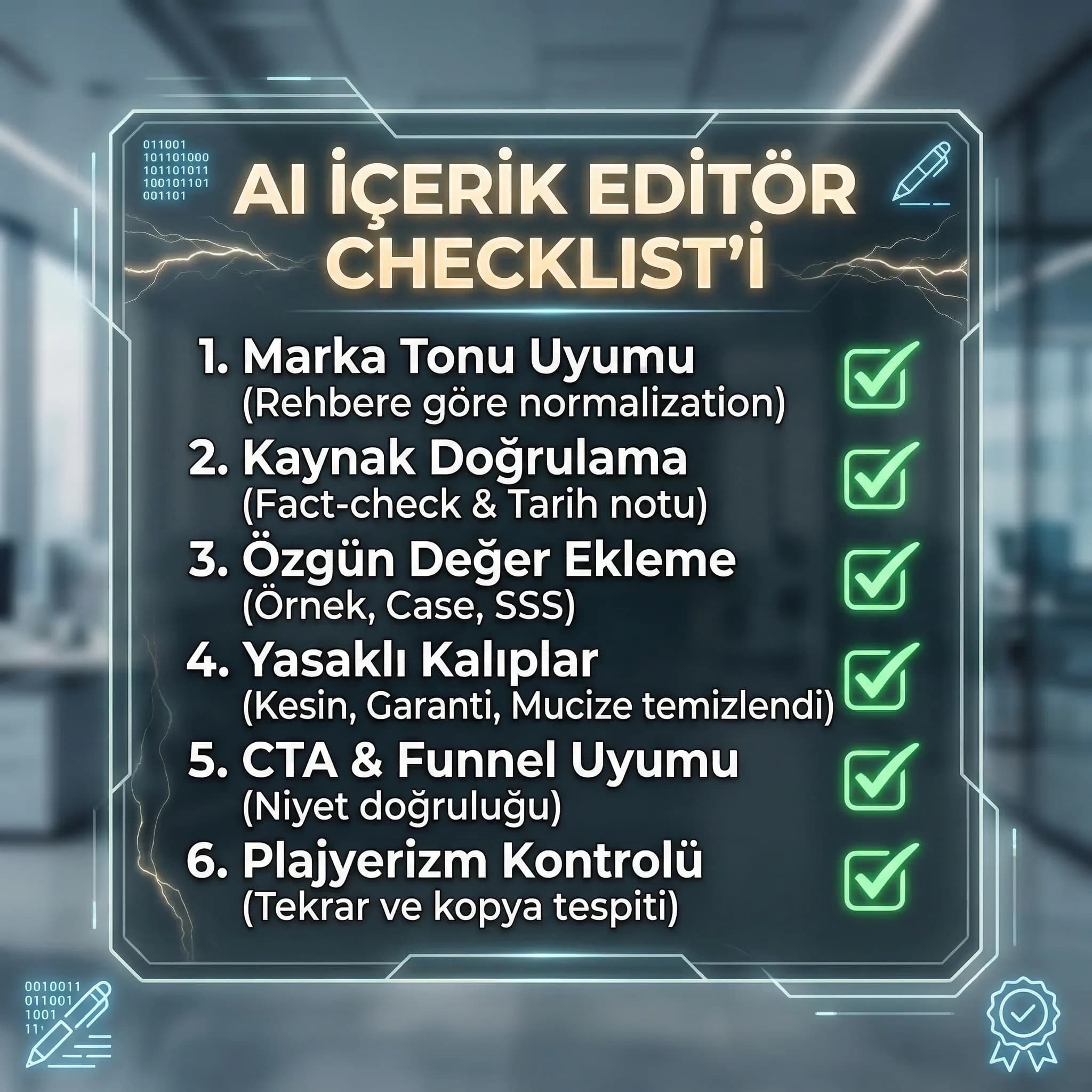 AI içerik editör checklist’i, kalite ve özgünlük kontrolü