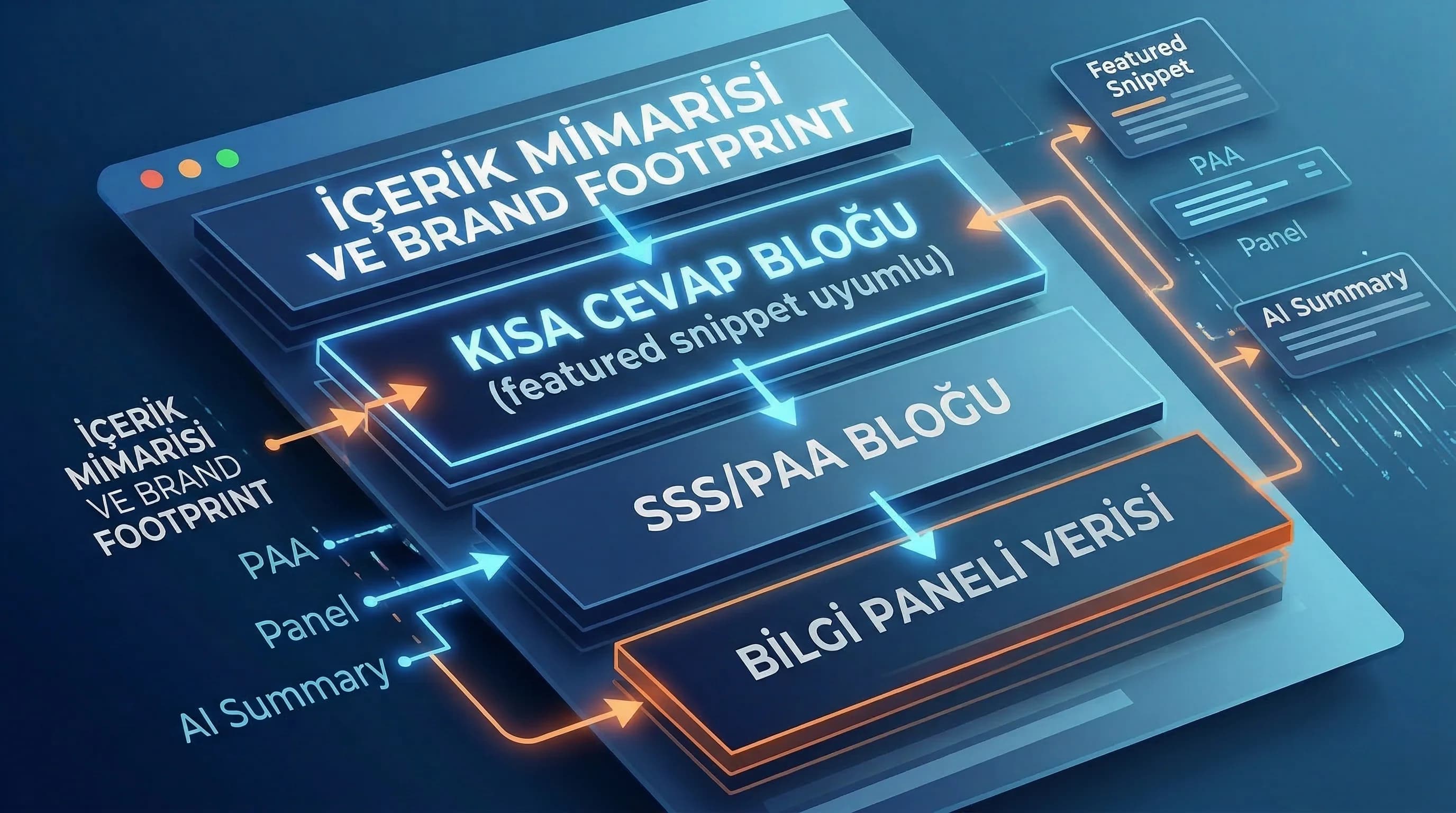 Snippet, PAA, panel ve AI özetlerinde marka alanı, içerik mimarisi
