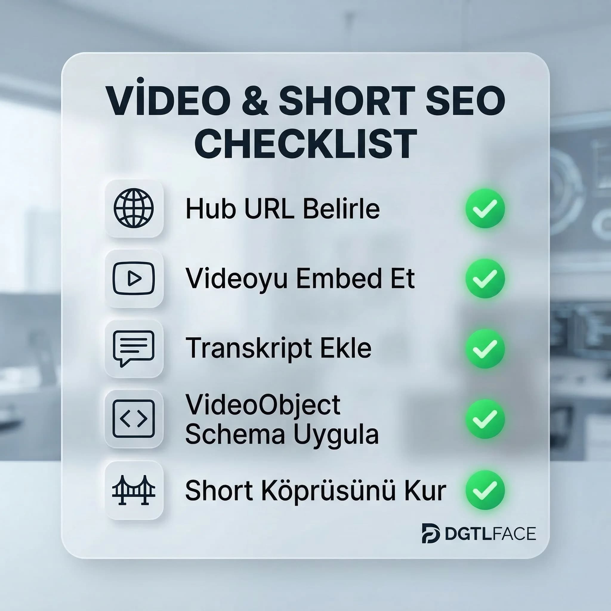 Video ve short SEO checklist’i, embed transkript link disiplini