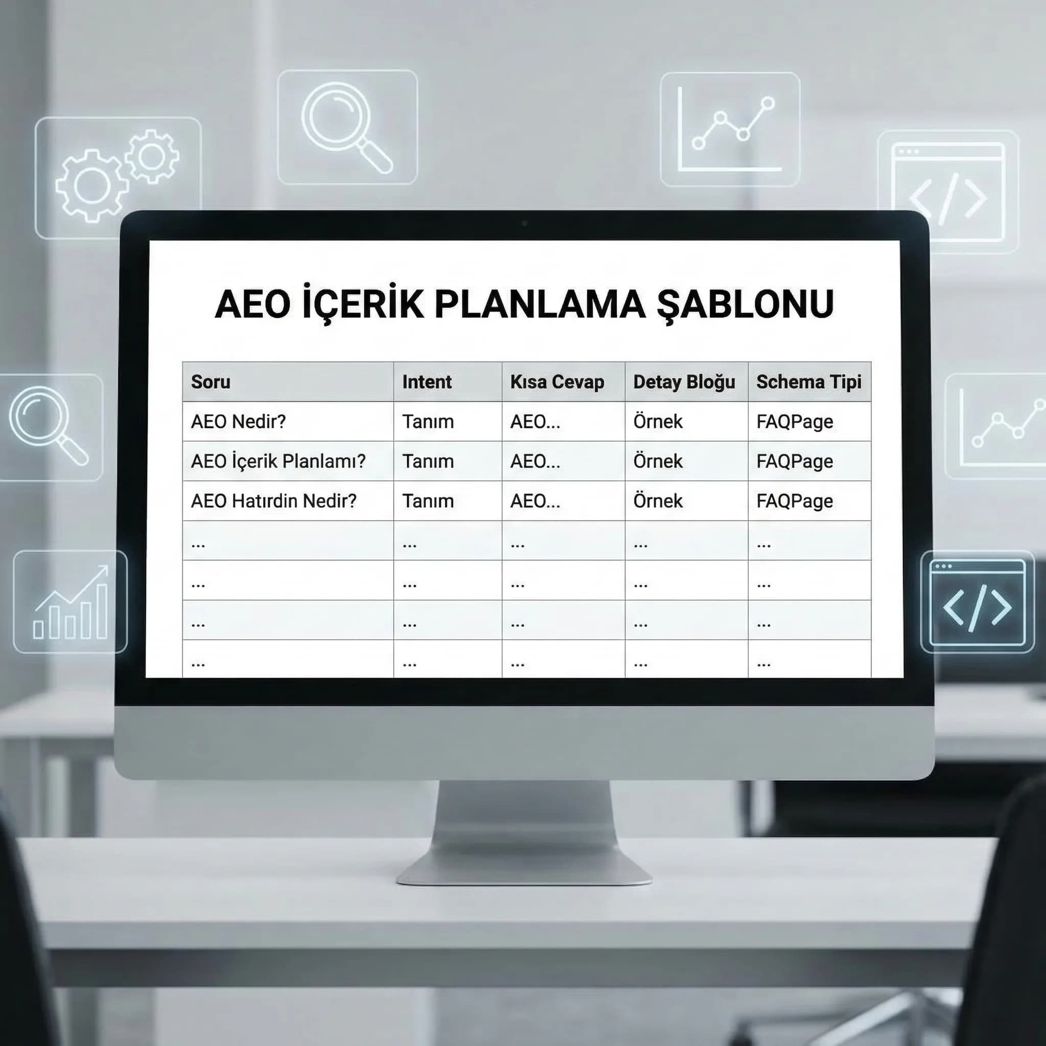 AEO iskeleti çıktıları, soru kümesi tablosu ve örnek bloklar