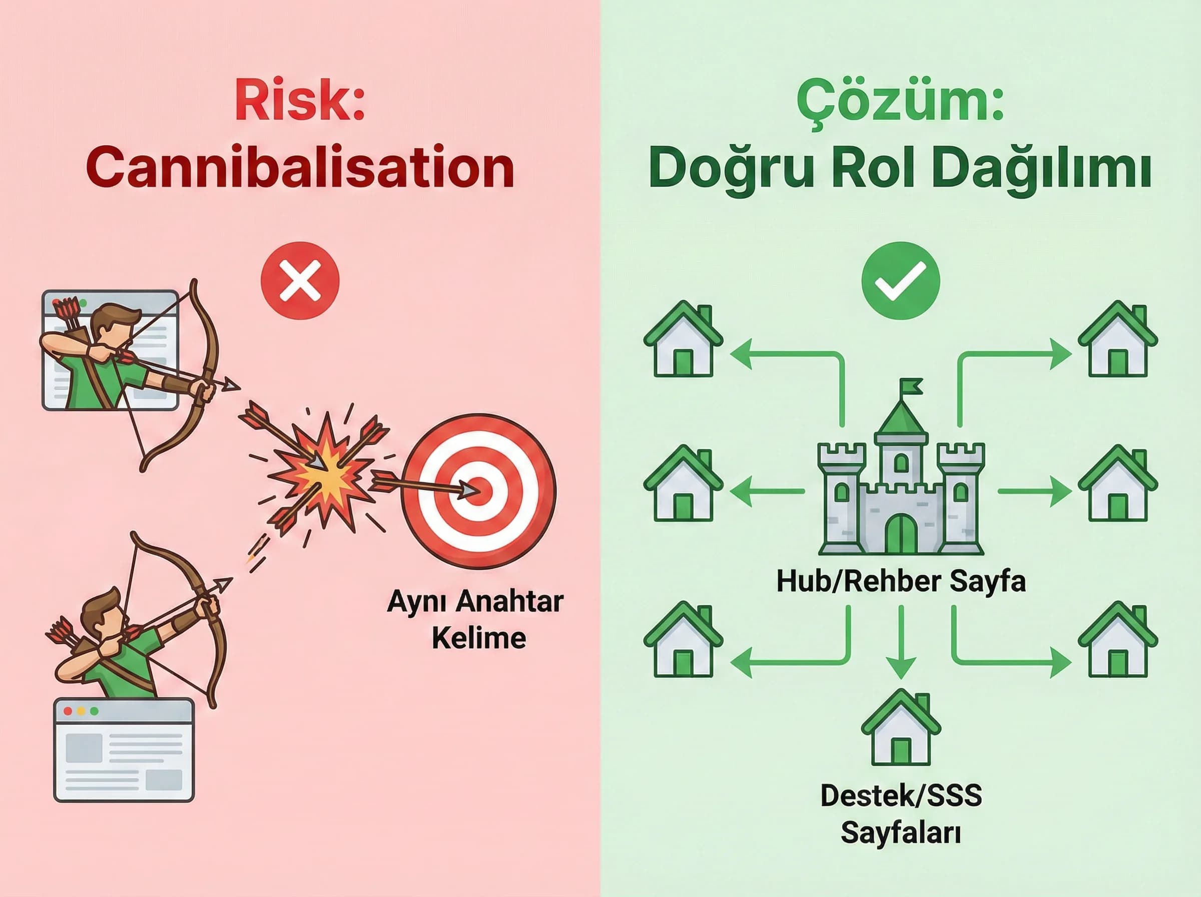 Cannibalisation ve rol dağılımı, içerik mimarisi bölümü