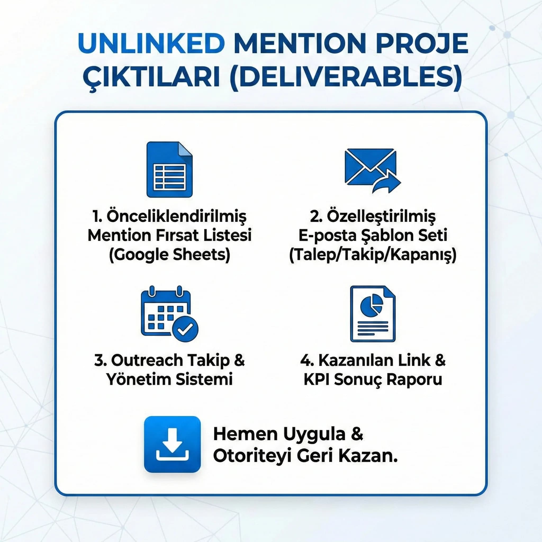 Takip sheet’i + e-posta seti + raporlama çıktısı + otel bağlamı