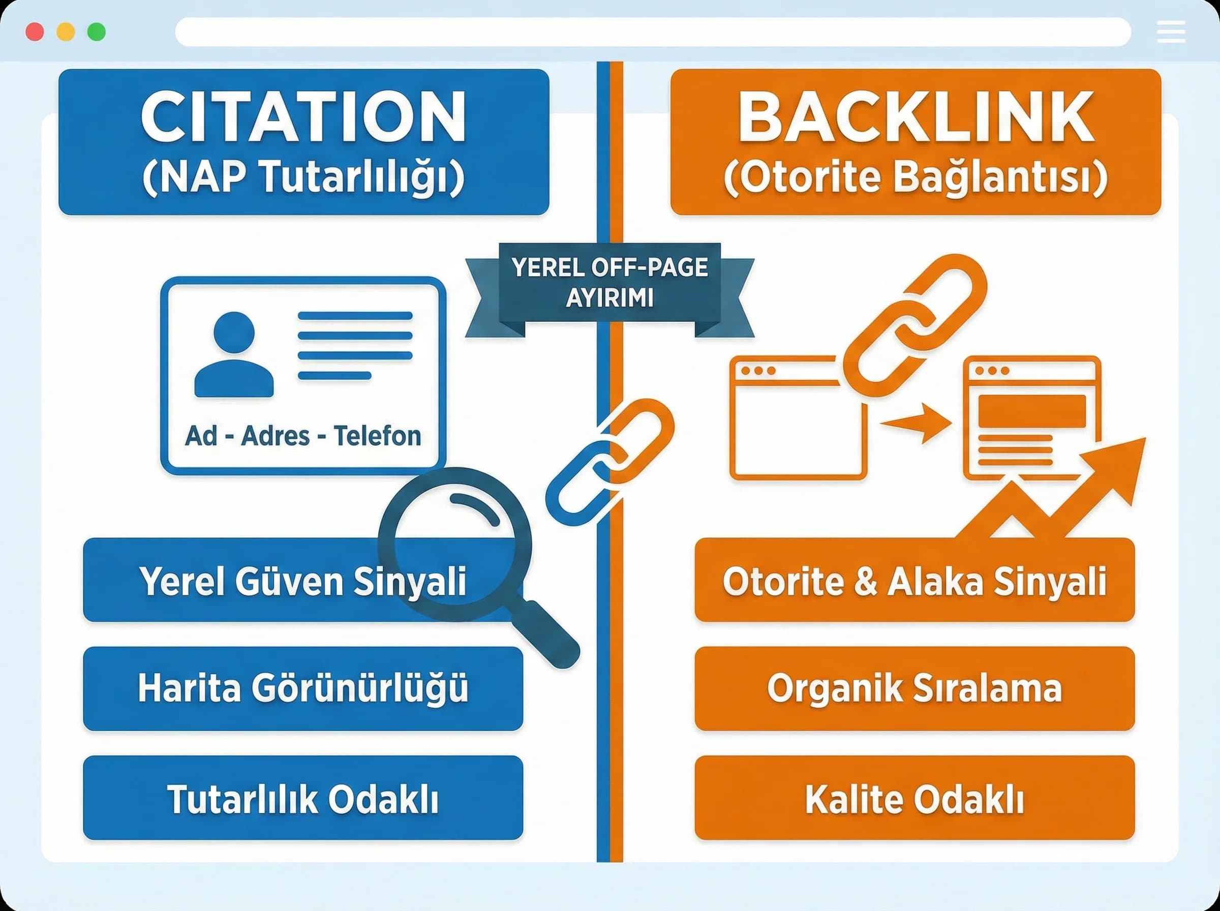 Backlink vs citation farkı, yerel güven sinyali ayracı