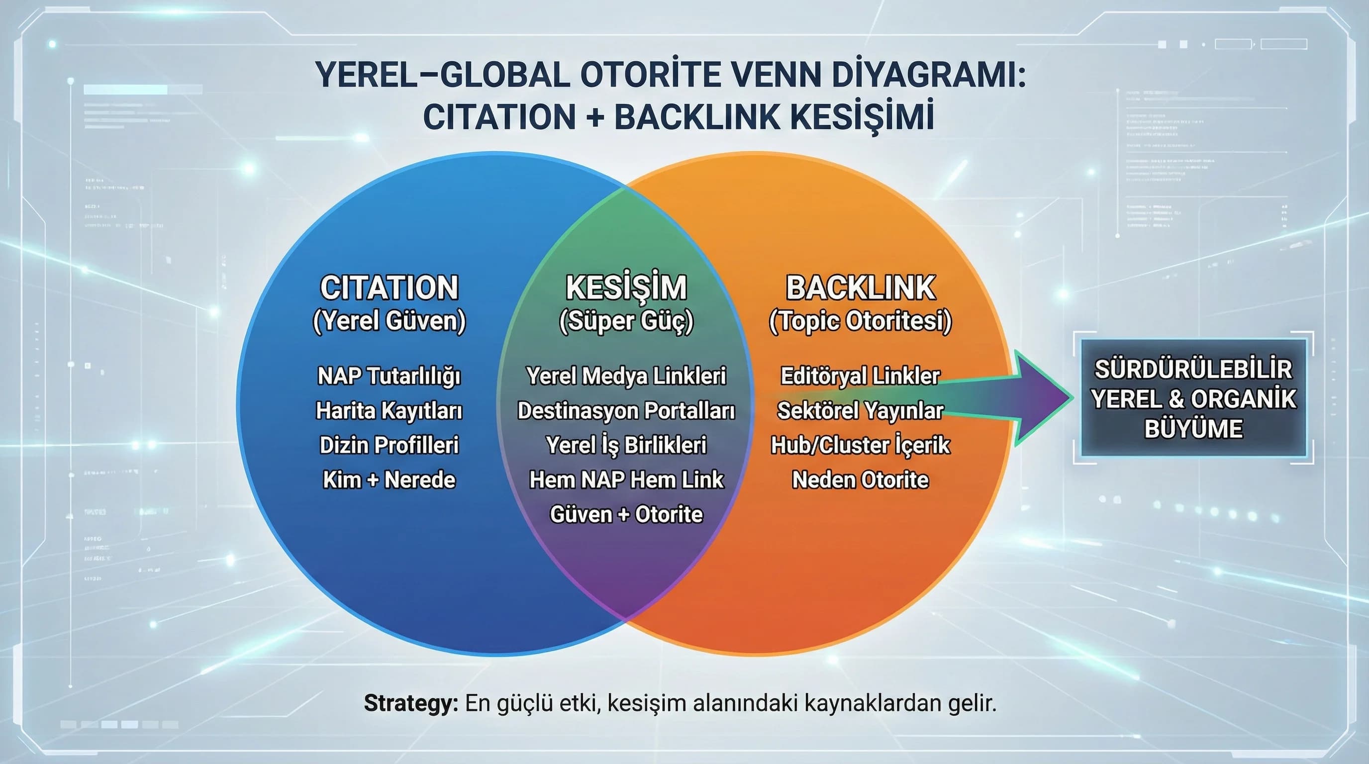 Yerel–global otorite Venn diyagramı, citation ve backlink kesişimi