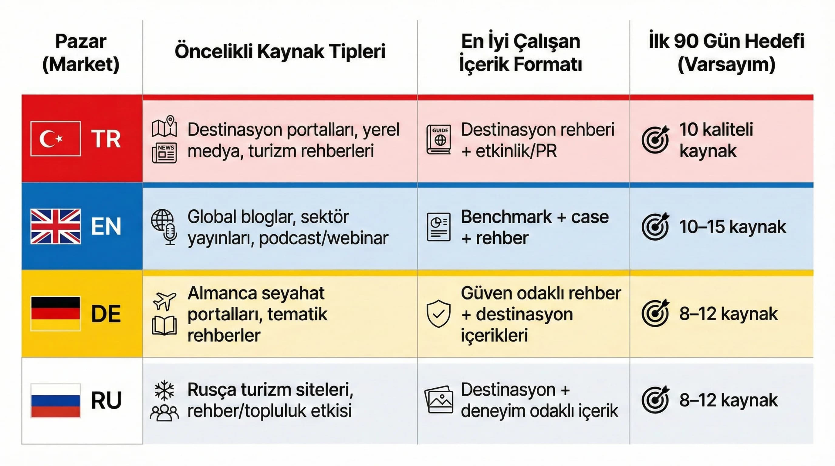 Her pazar için otorite kaynak checklist’i, çok dilli link planı