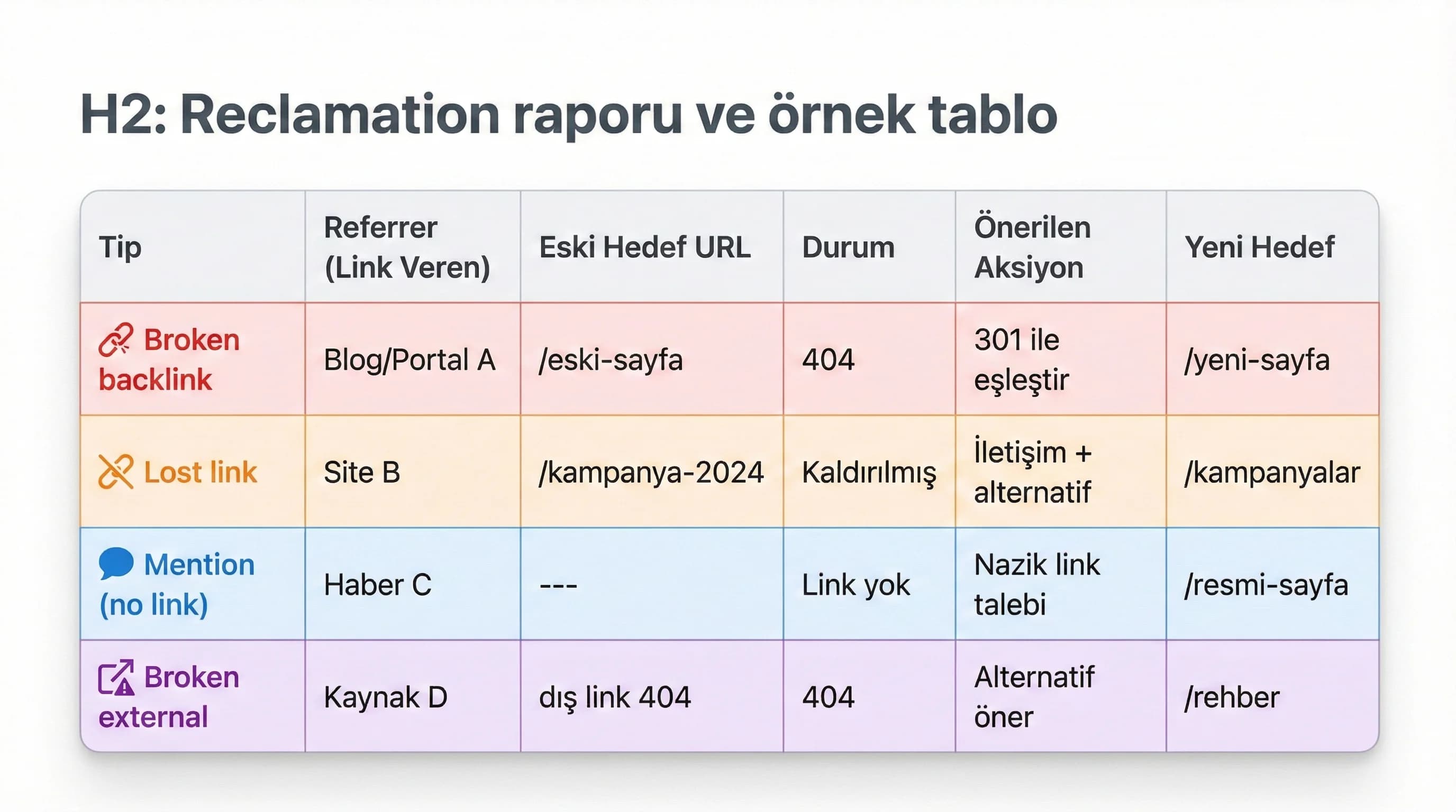 Kırık link ve mention reclamation checklist’i, hızlı kazanım kartı