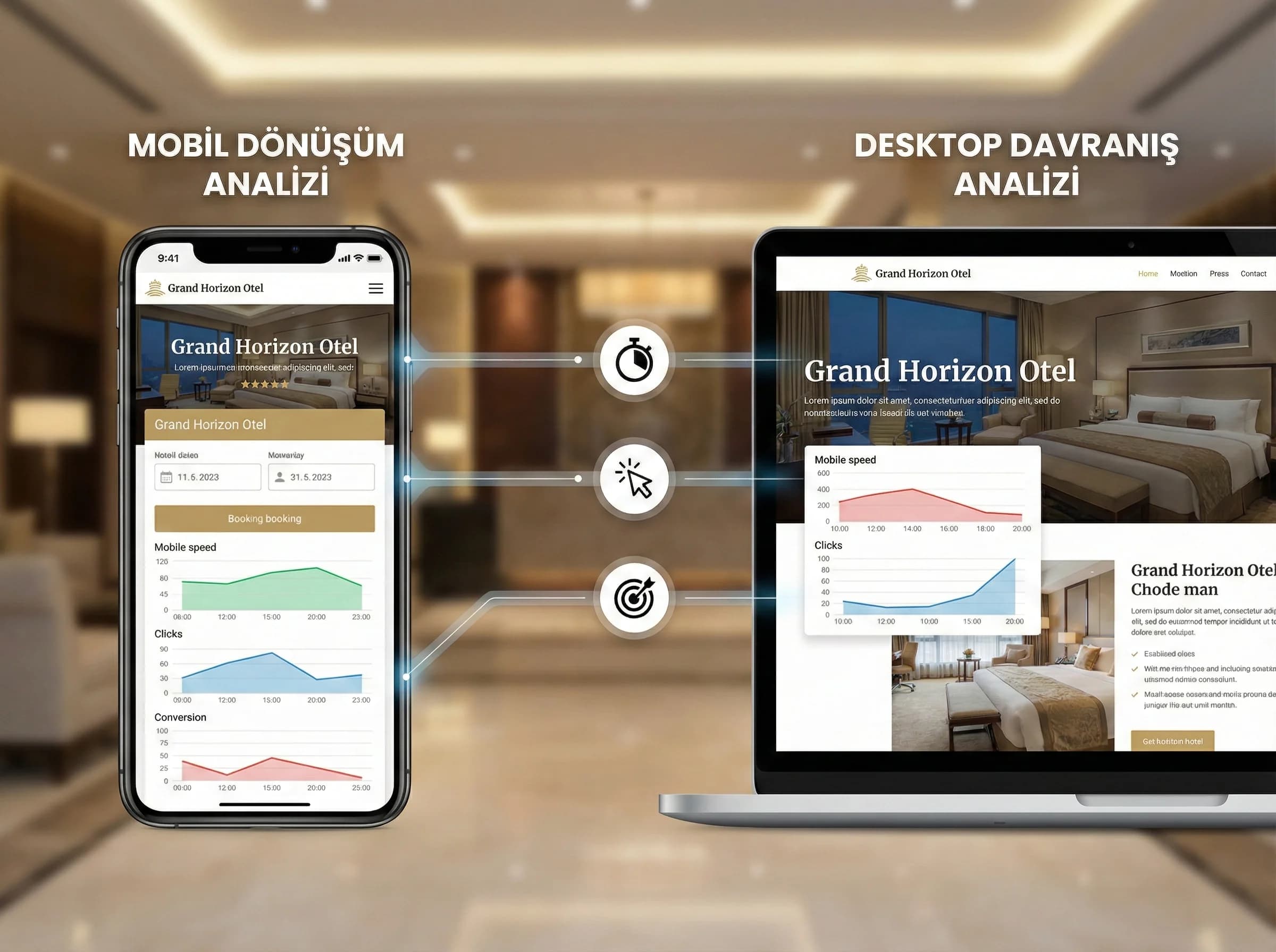 Cihaz segmenti geçiş görseli, amaç mobil vs desktop okuma, turizm bağlamı