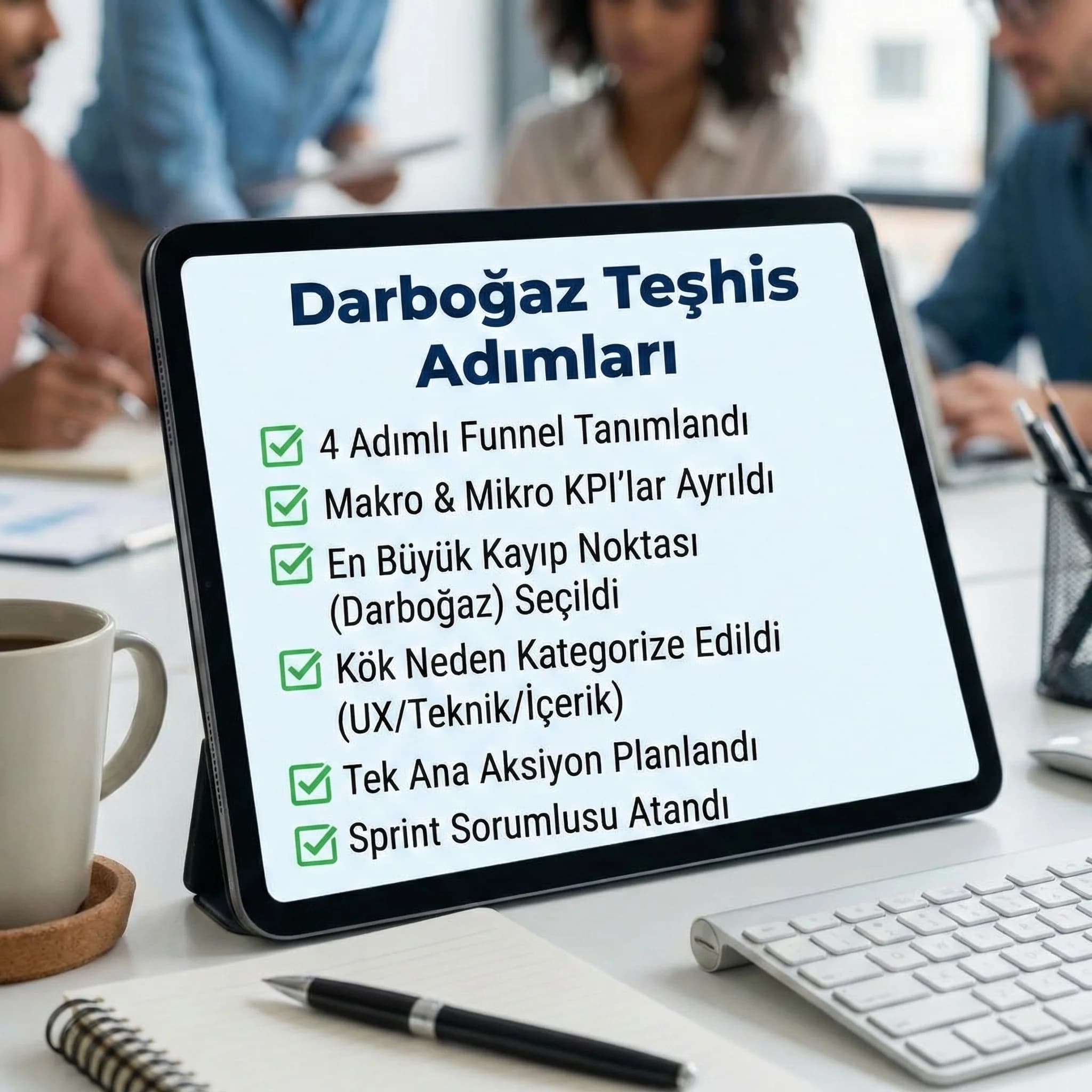 Funnel KPI kartları paneli, amaç yönetici özeti, otel ve B2B bağlamı