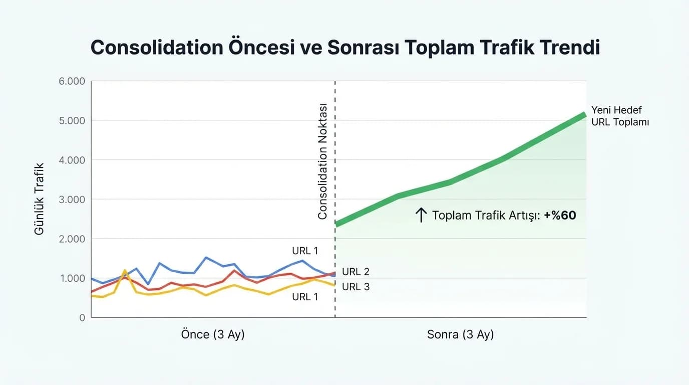 Consolidation toplam→hedef grafiği, amaç etkiyi görmek, SEO bağlamı