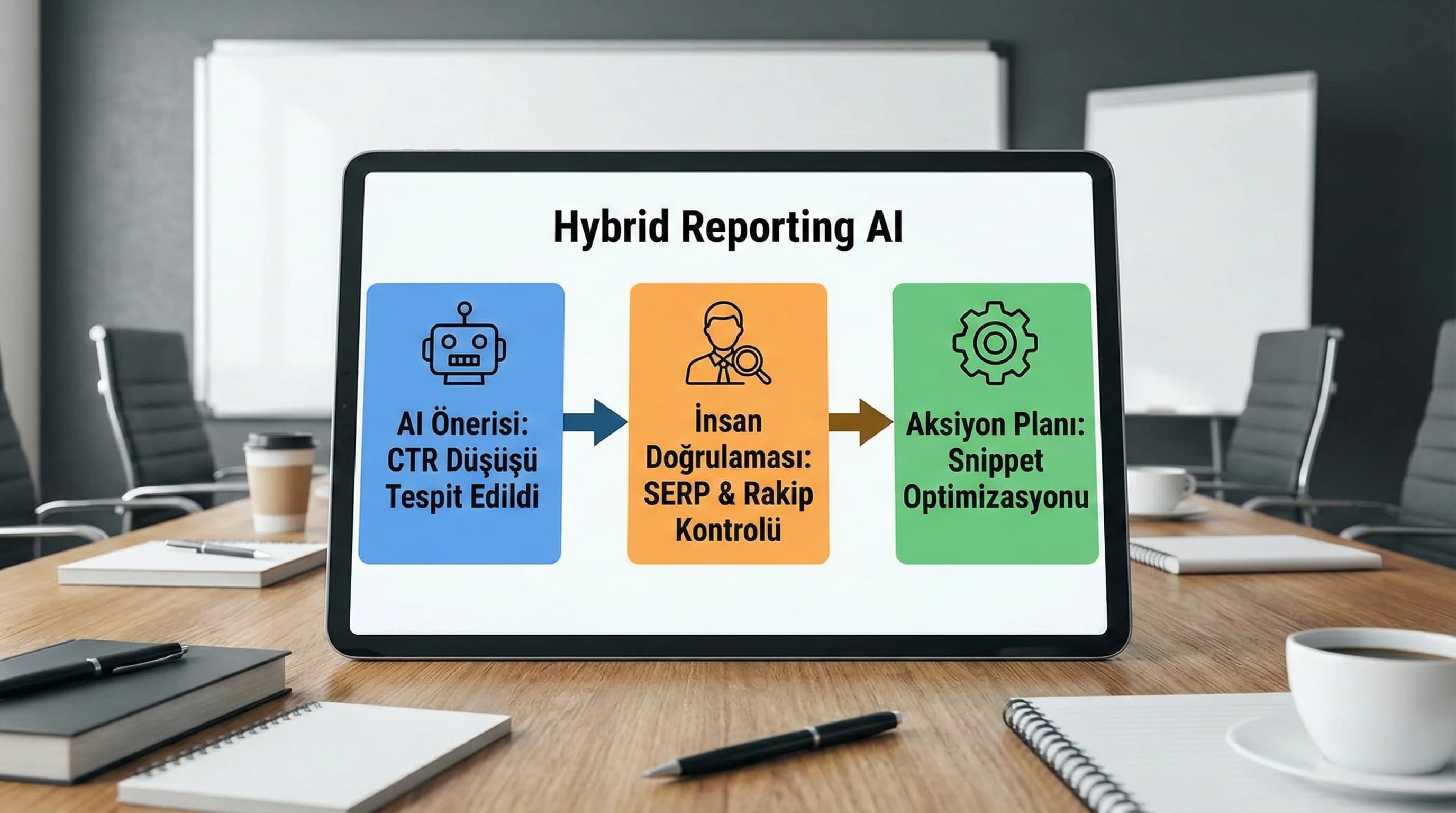 AI önerisi insan kararı akışı, amaç hibrit model, kurum içi SEO bağlamı