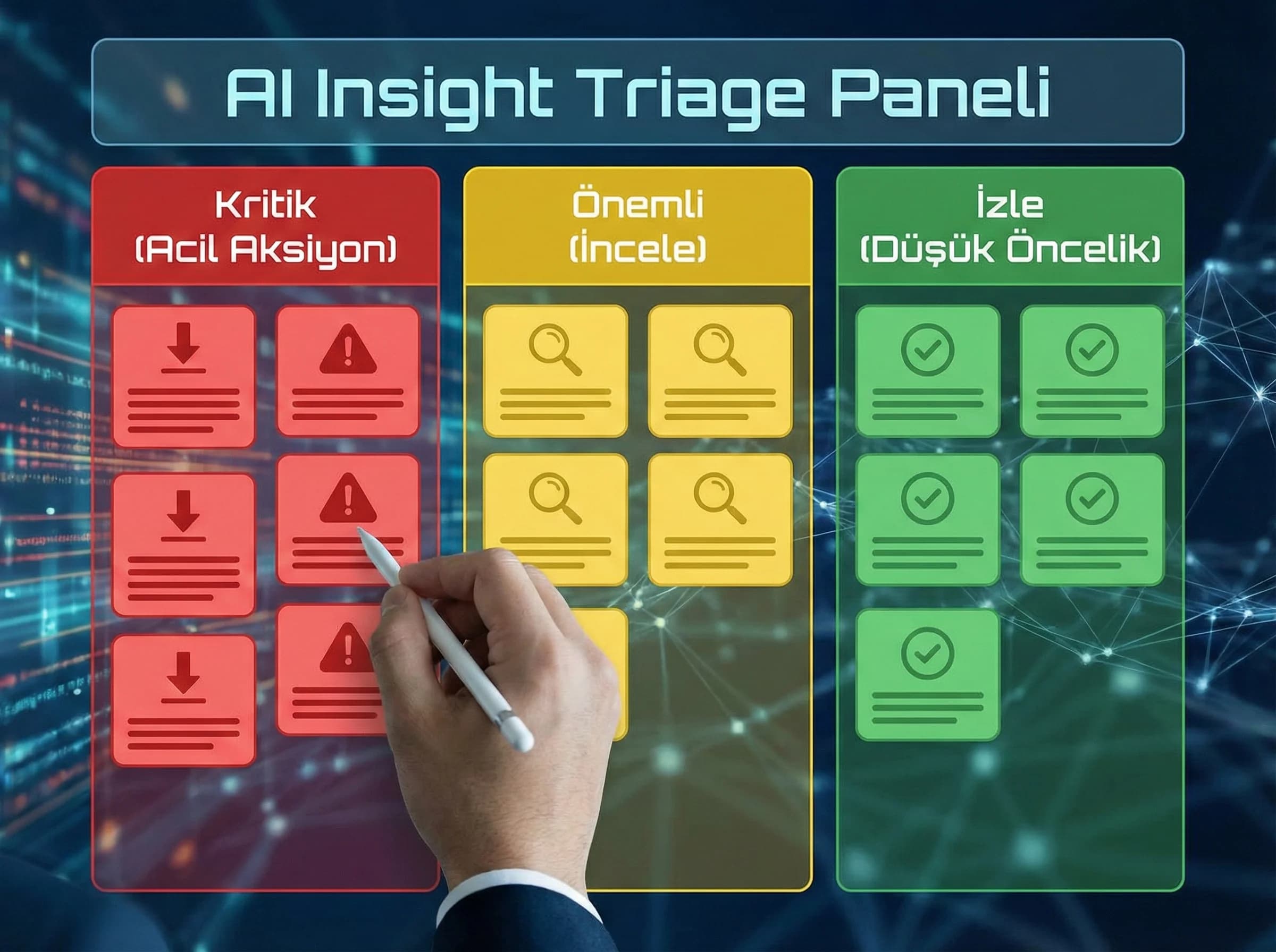 Otomatik insight kartları geçiş görseli, amaç triage, SEO raporlama bağlamı