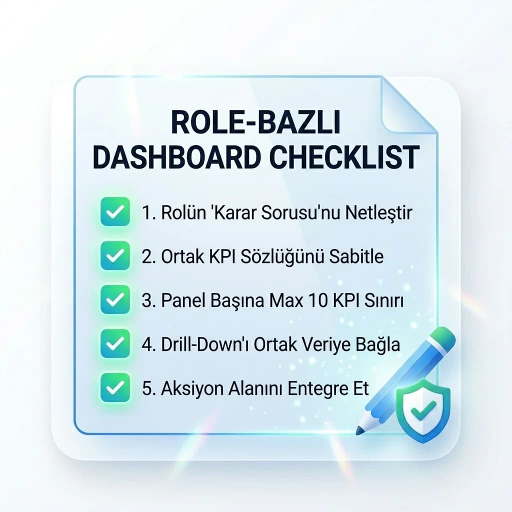 Rol bazlı dashboard checklist kartı, amaç uygulama standardı, ajans bağlamı