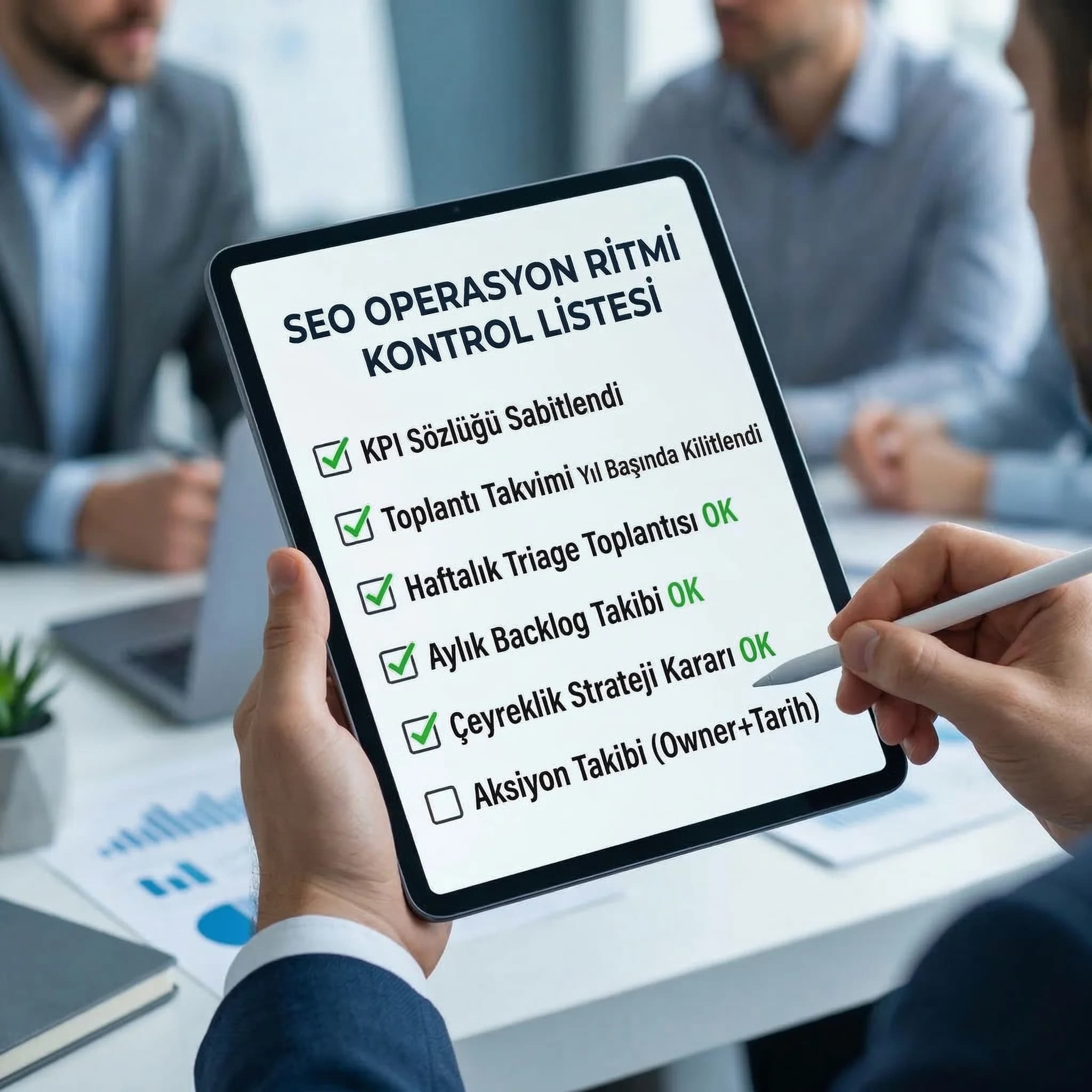 SEO operasyon ritmi checklist kartı, amaç sürdürülebilir süreç, ajans bağlamı