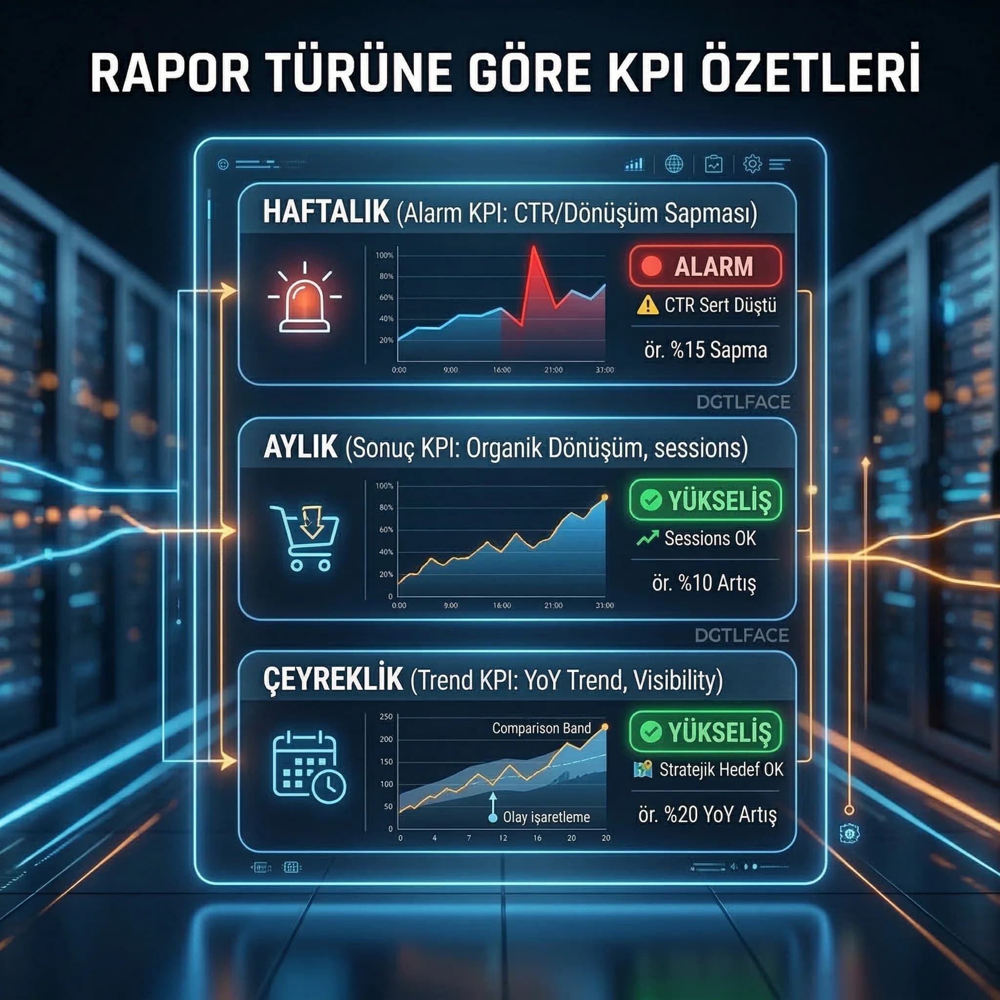 Rapor türüne göre KPI kartları, amaç hızlı özet, yönetici ve ekip bağlamı