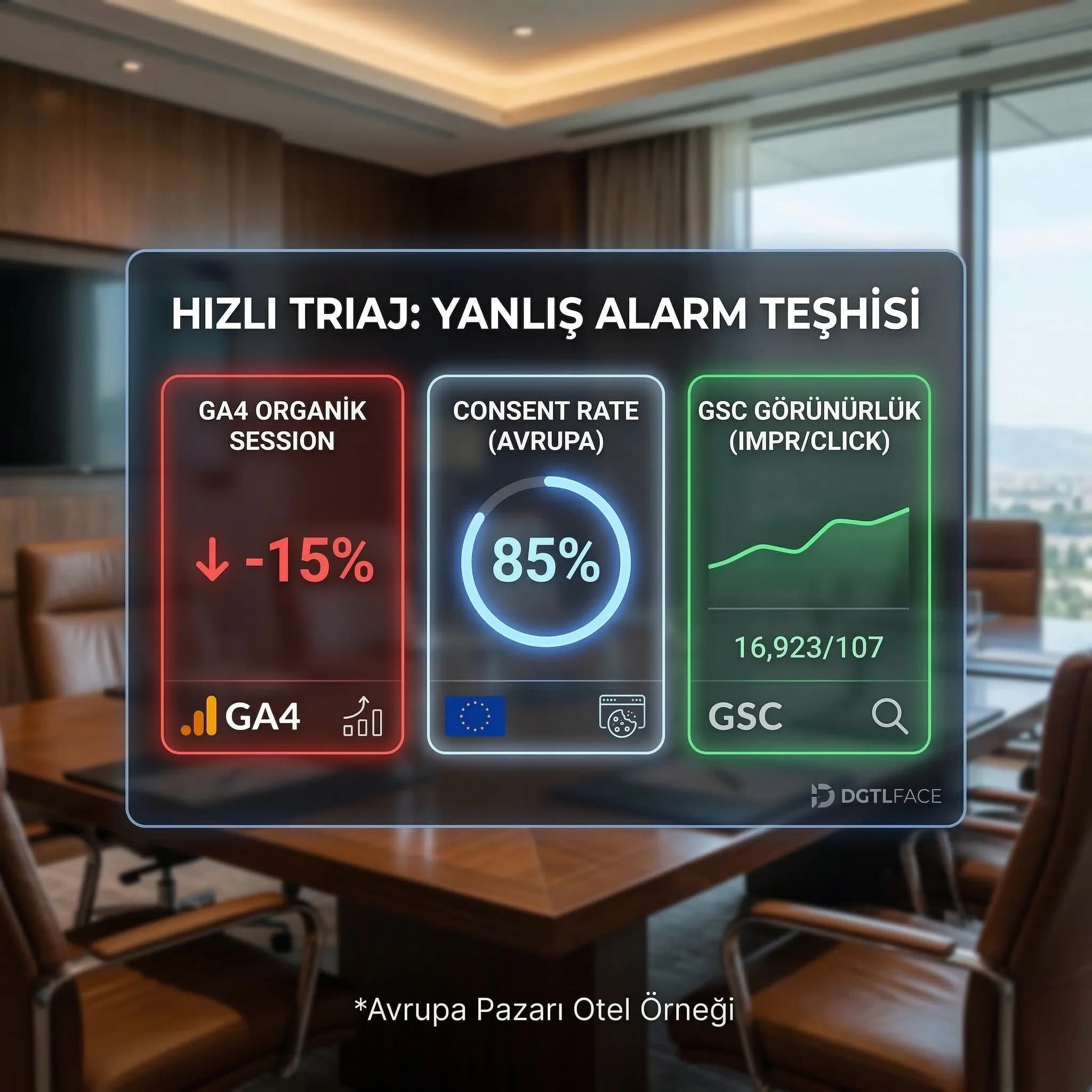 Consent rate ve KPI kartları, hızlı özet, Avrupa pazar otel bağlamı
