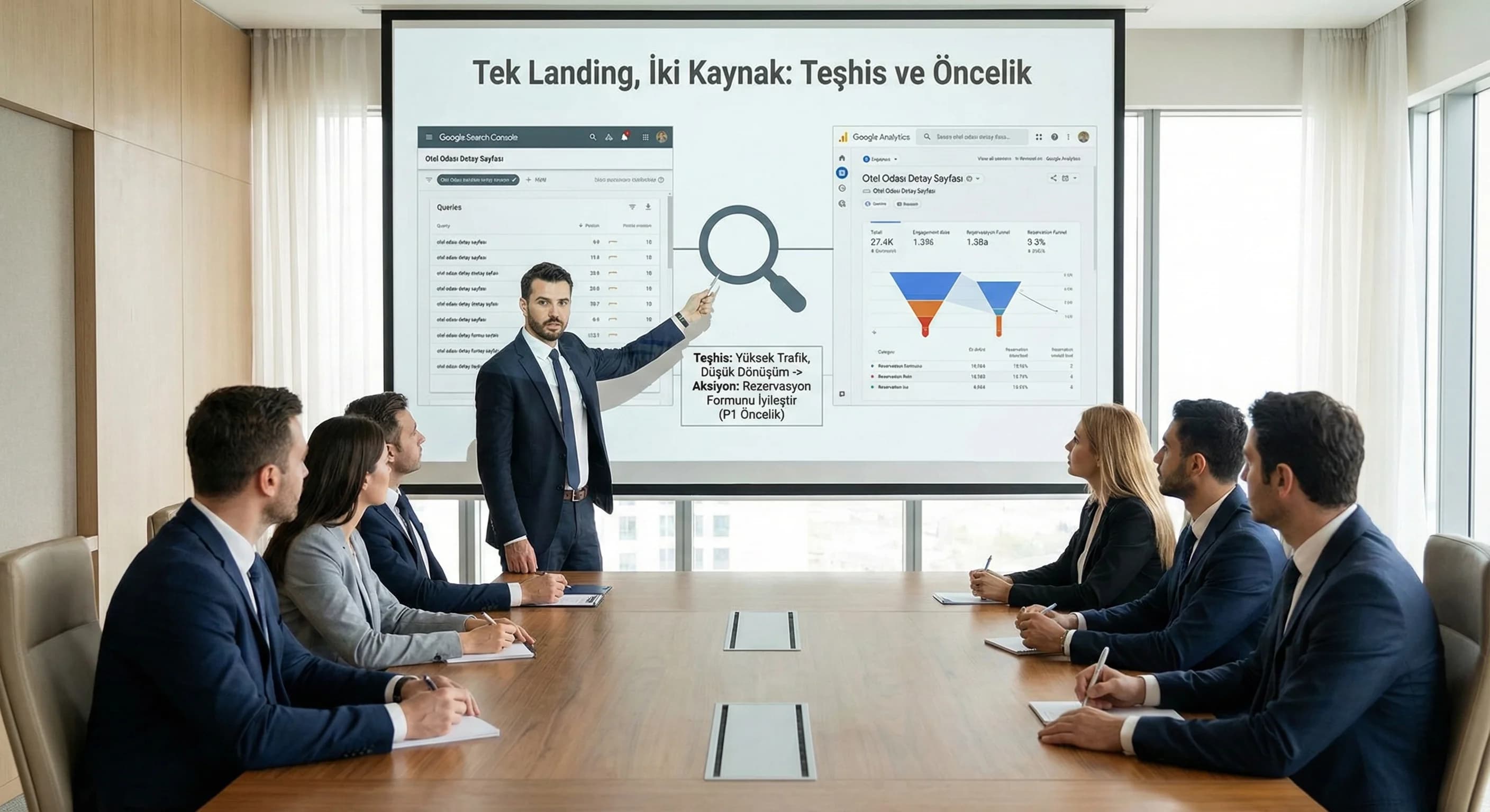 GSC+GA4 landing okuması, amaç teşhis ve öncelik, turizm sitesi bağlamı