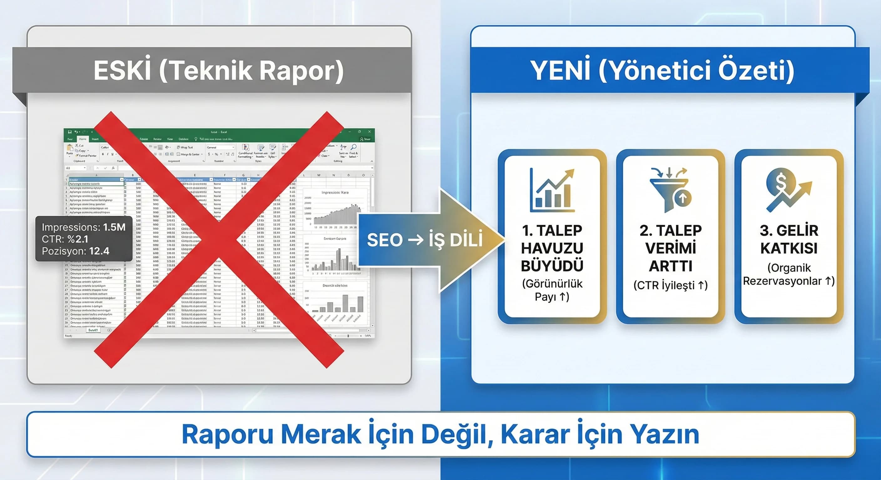 İş KPI odaklı raporlama ayırıcı, amaç yönetici dili, satış-pazarlama bağlamı